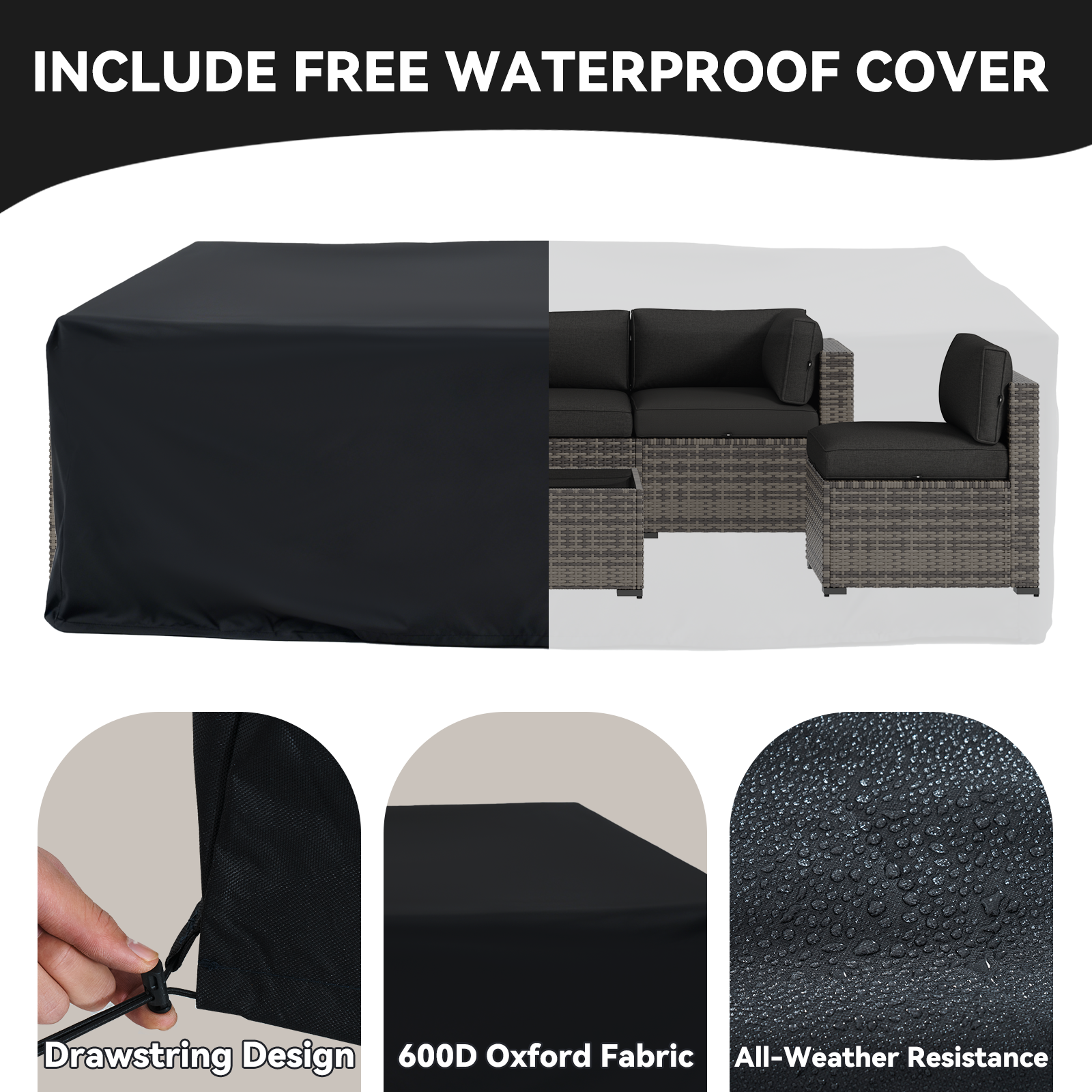 Aoxun Patio Furniture Sets Wicker Outdoor Conversation Set Sectional Sofa for Backyard, Poolside, Garden