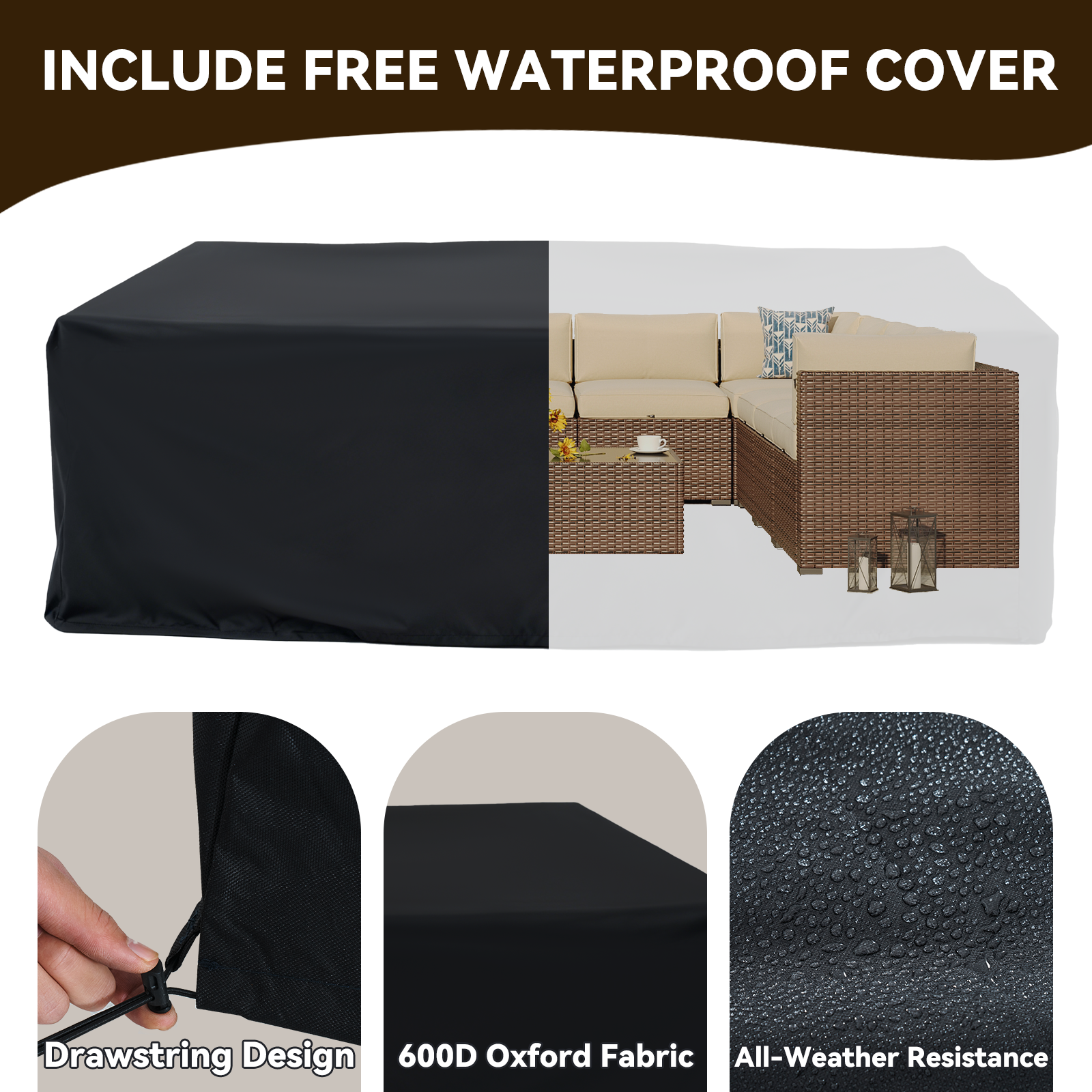 Aoxun Patio Furniture Sets Wicker Outdoor Conversation Set Sectional Sofa for Backyard, Poolside, Garden