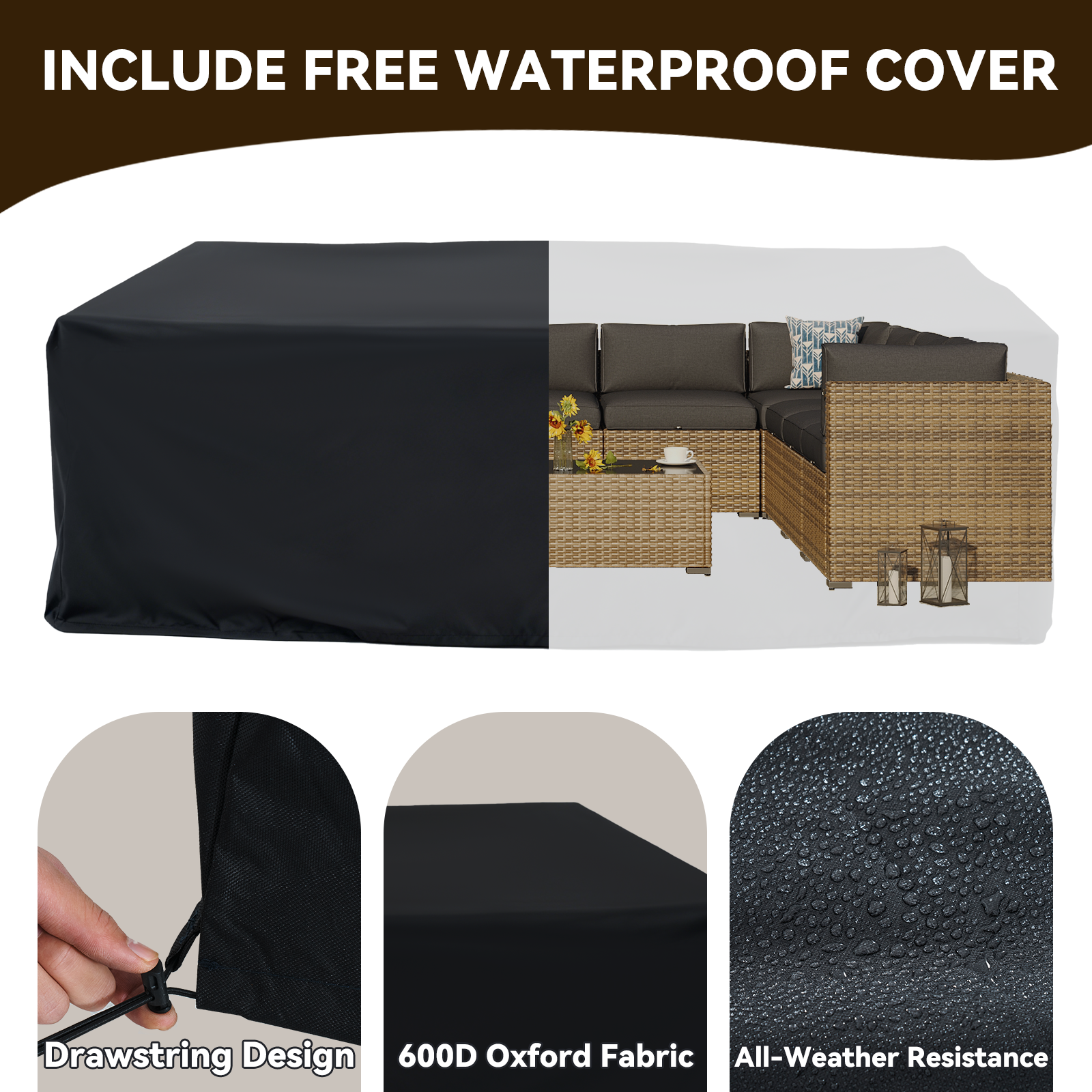 Aoxun Patio Furniture Sets Wicker Outdoor Conversation Set Sectional Sofa for Backyard, Poolside, Garden