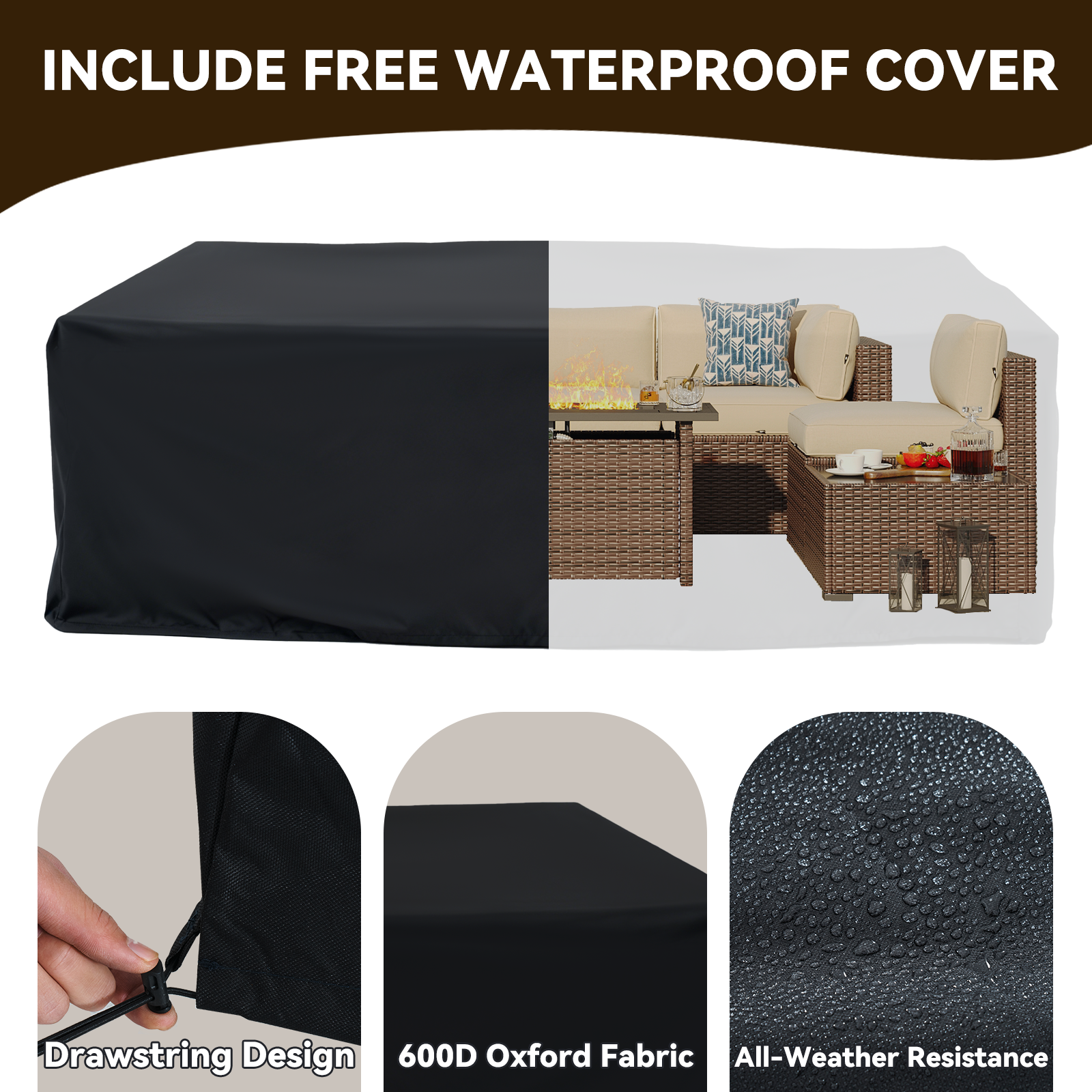 Aoxun Patio Furniture Sets Wicker Outdoor Conversation Set Sectional Sofa for Backyard, Poolside, Garden