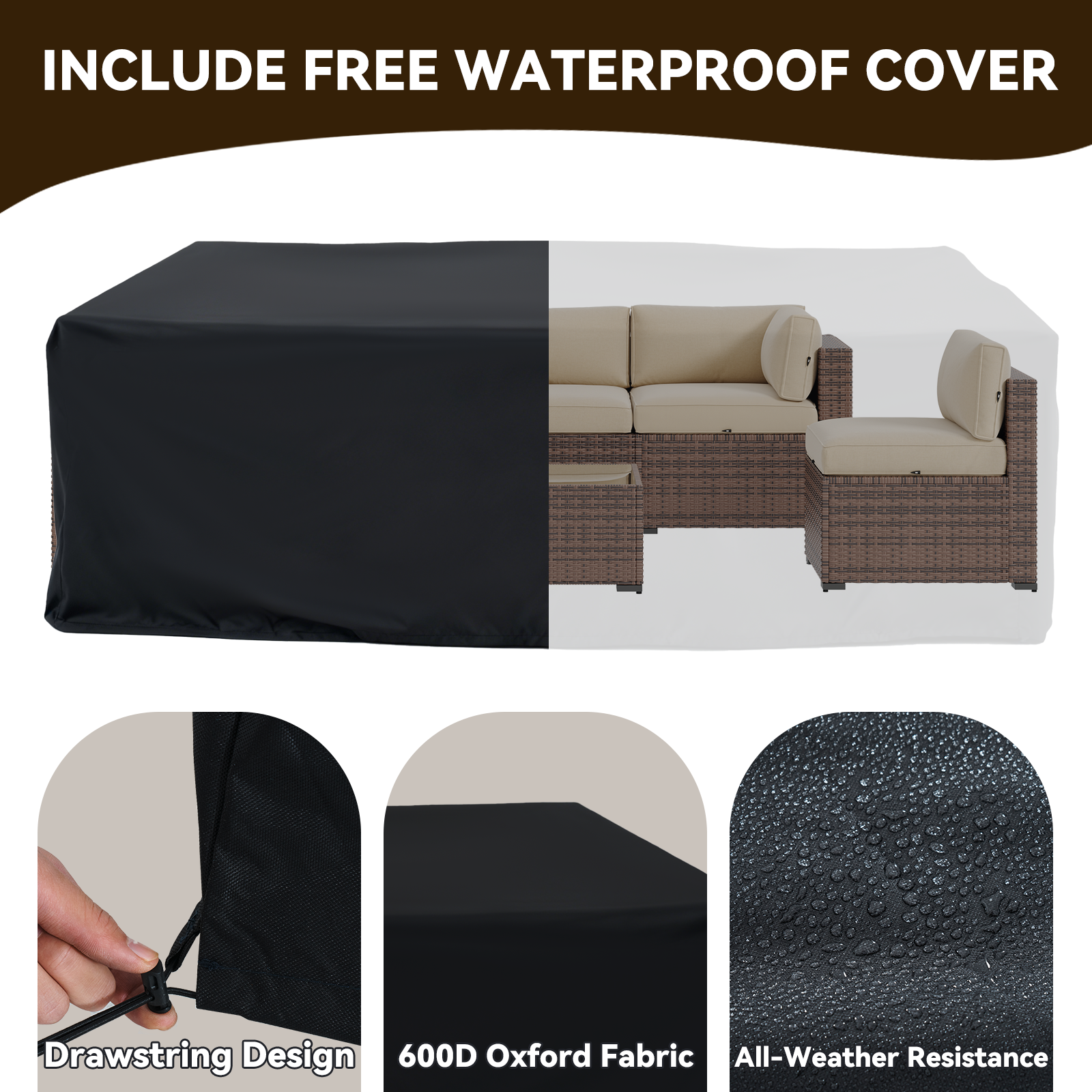 Aoxun Patio Furniture Sets Wicker Outdoor Conversation Set Sectional Sofa for Backyard, Poolside, Garden