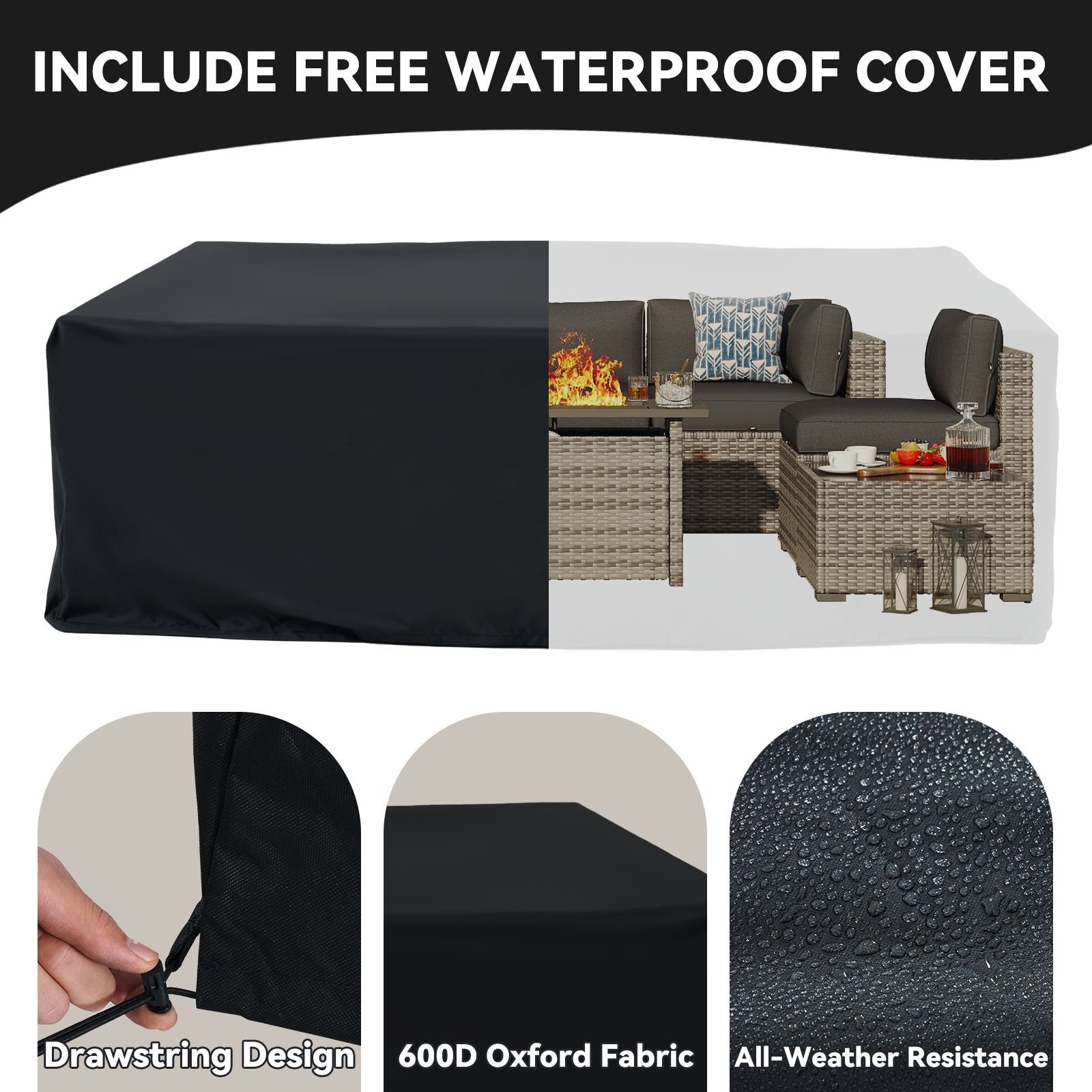 Aoxun Patio Furniture Sets Wicker Outdoor Conversation Set Sectional Sofa for Backyard, Poolside, Garden