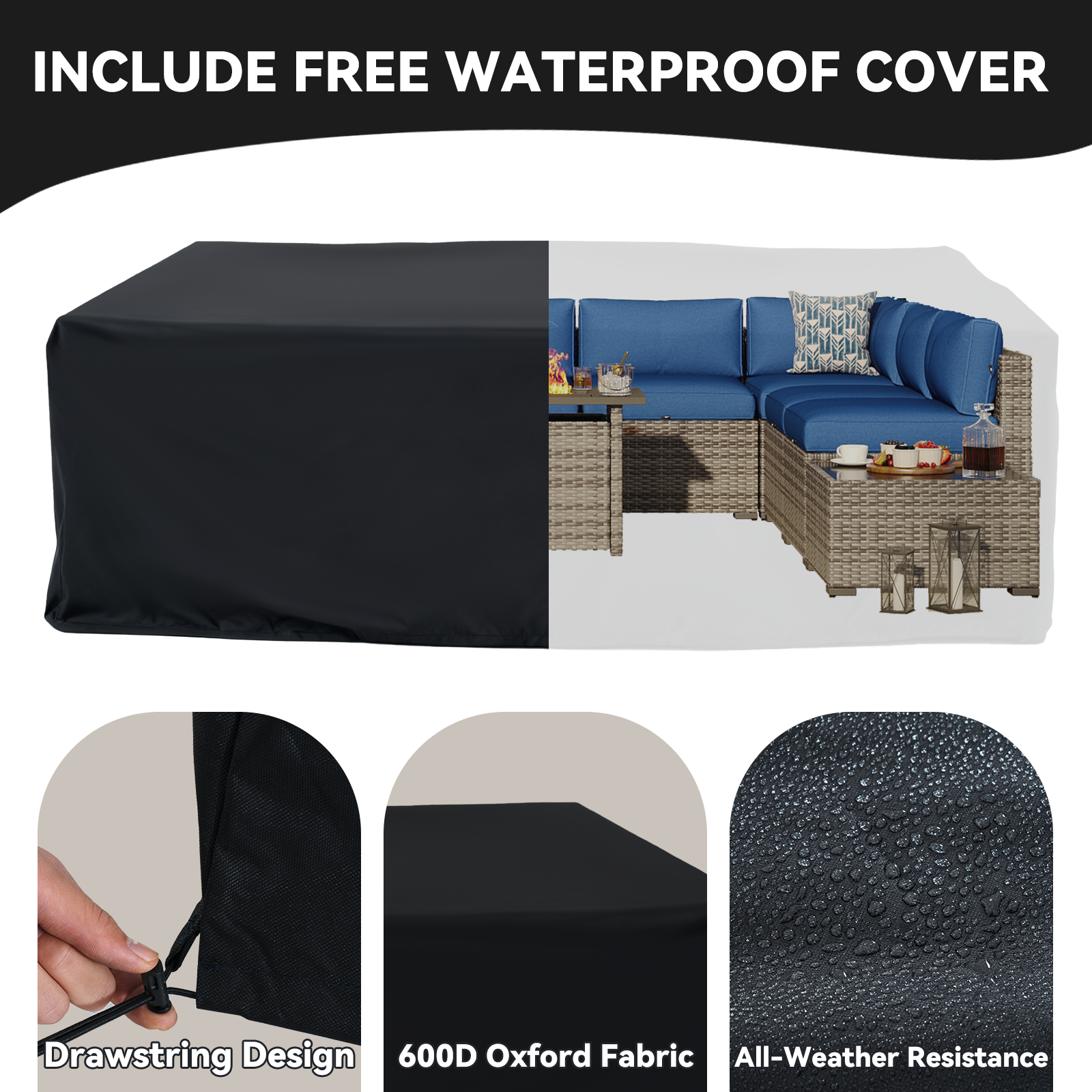 Aoxun Patio Furniture Sets Wicker Outdoor Conversation Set Sectional Sofa for Backyard, Poolside, Garden