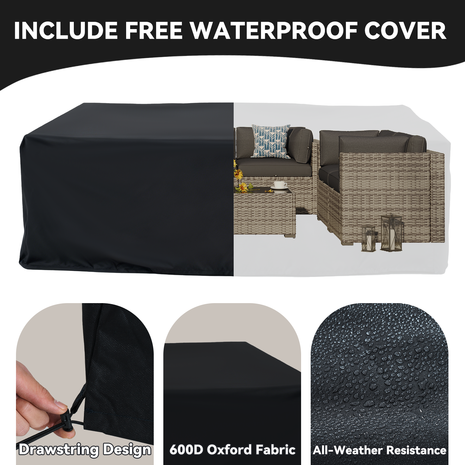 Aoxun Patio Furniture Sets Wicker Outdoor Conversation Set Sectional Sofa for Backyard, Poolside, Garden