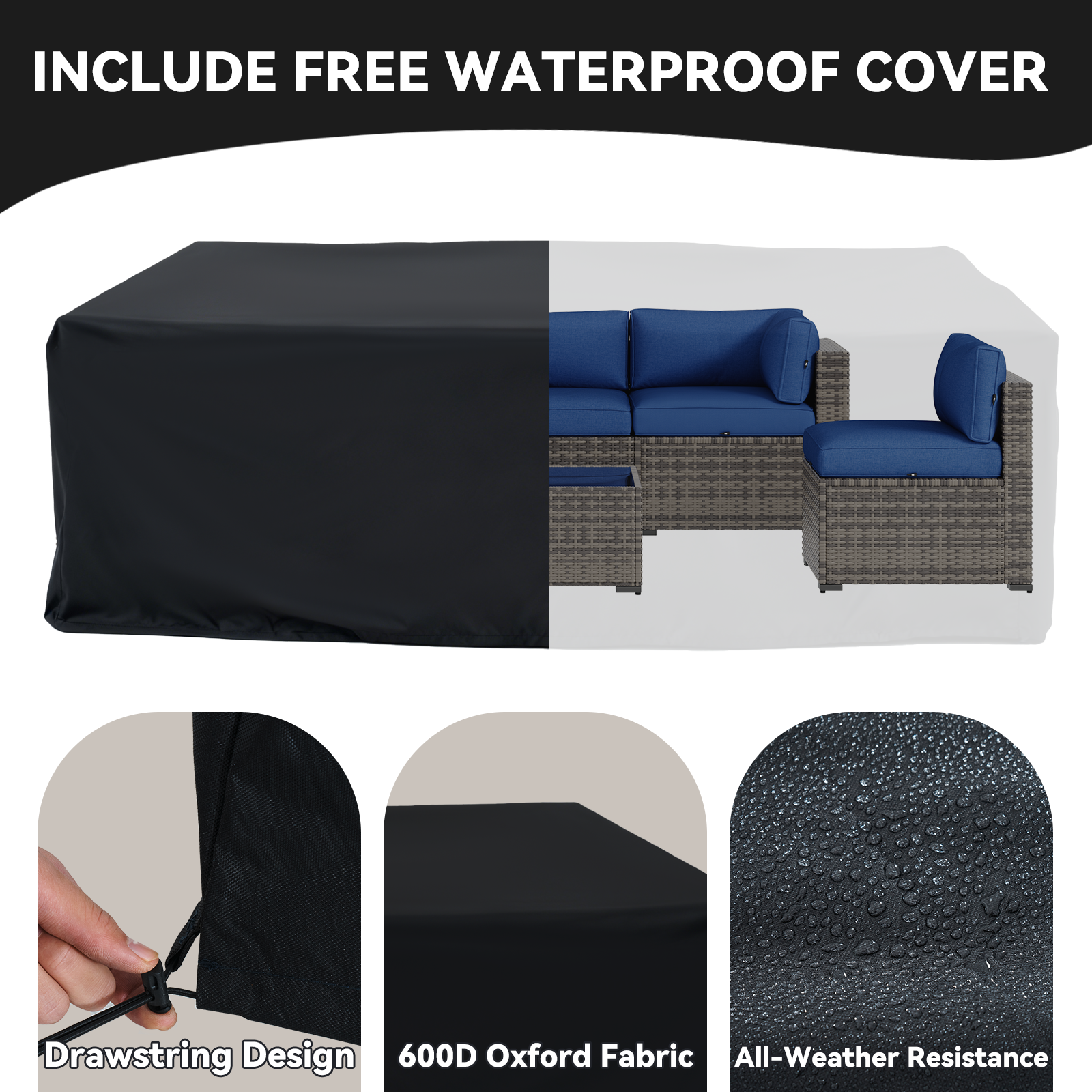 Aoxun Patio Furniture Sets Wicker Outdoor Conversation Set Sectional Sofa for Backyard, Poolside, Garden