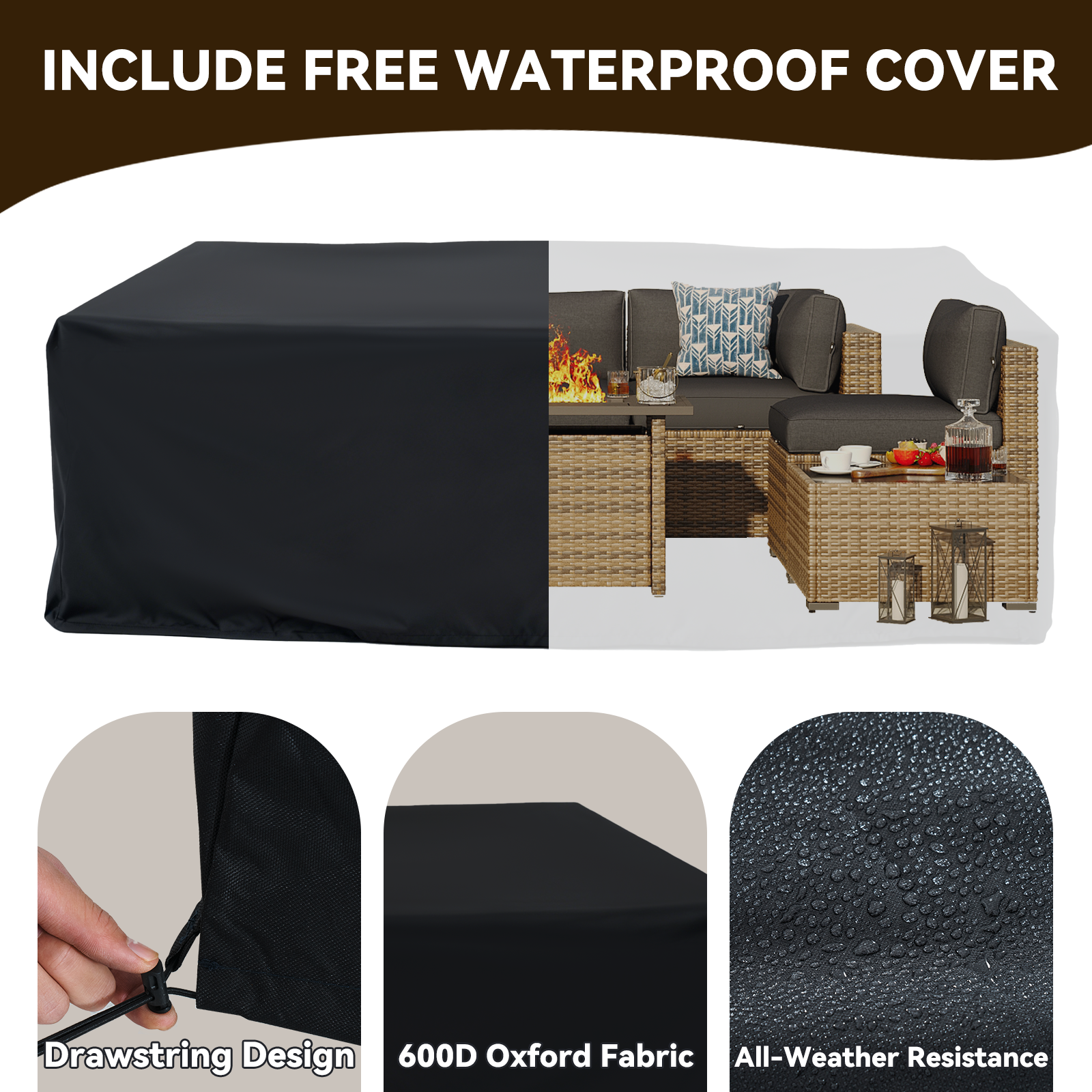 Aoxun Patio Furniture Sets Wicker Outdoor Conversation Set Sectional Sofa for Backyard, Poolside, Garden