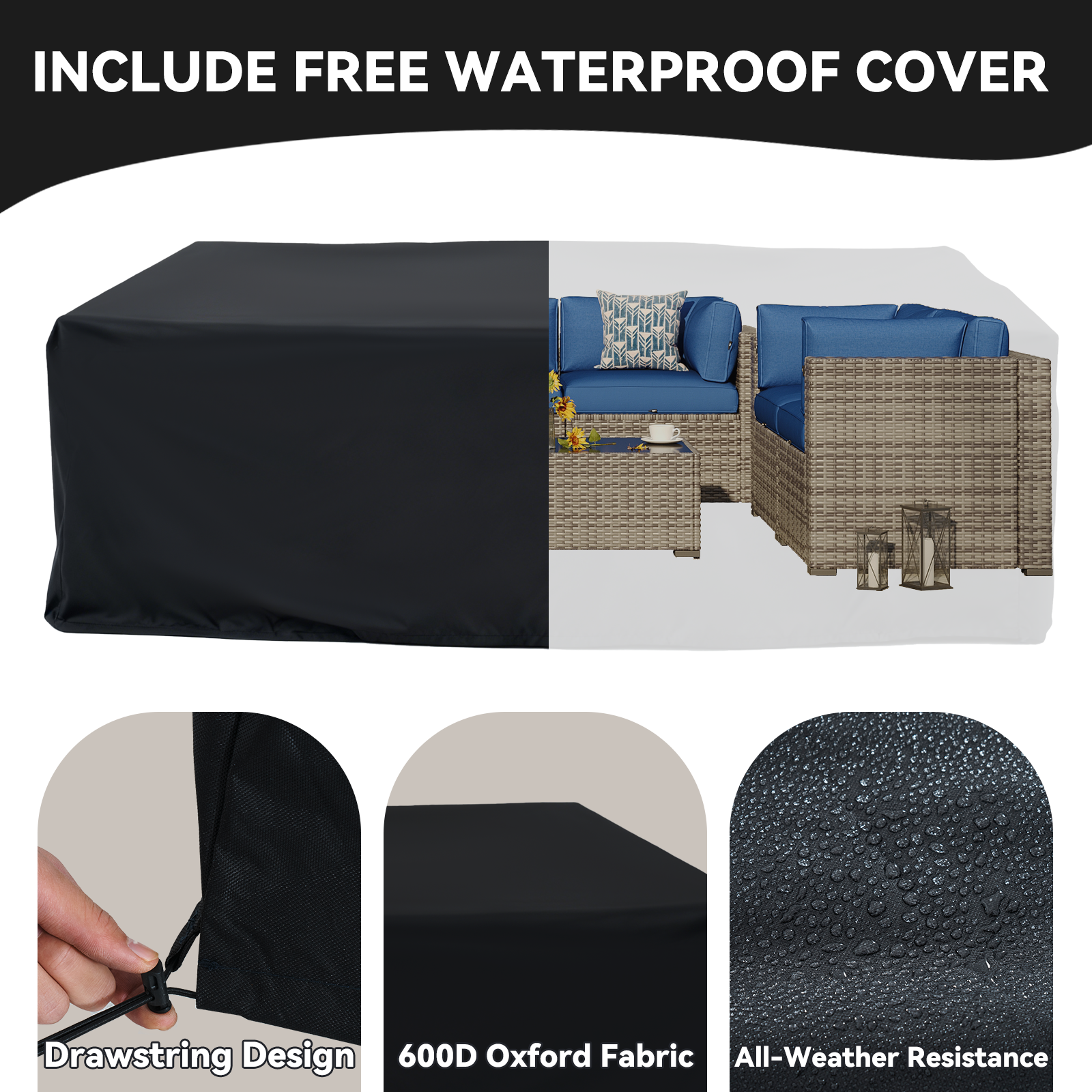 Aoxun Patio Furniture Sets Wicker Outdoor Conversation Set Sectional Sofa for Backyard, Poolside, Garden