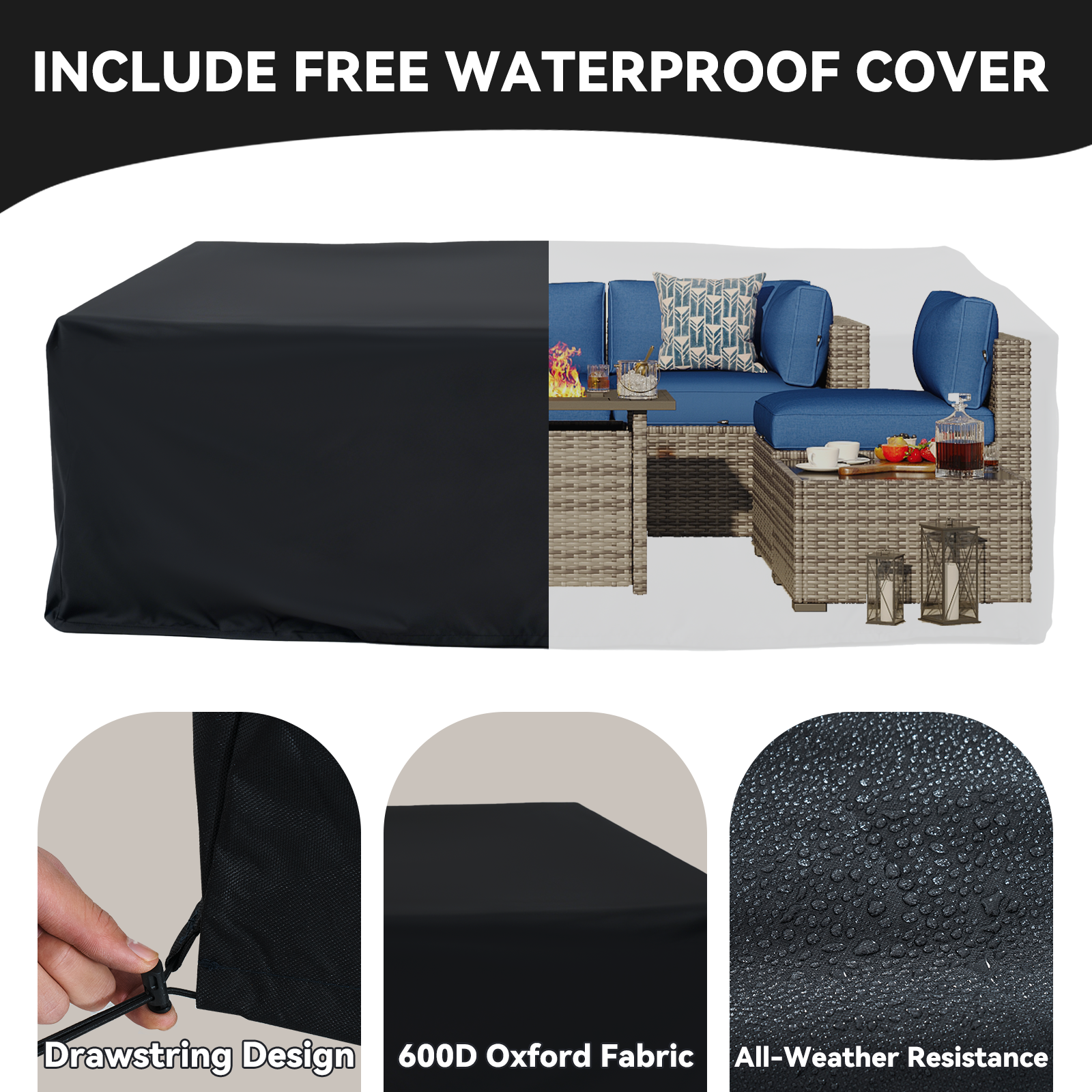 Aoxun Patio Furniture Sets Wicker Outdoor Conversation Set Sectional Sofa for Backyard, Poolside, Garden