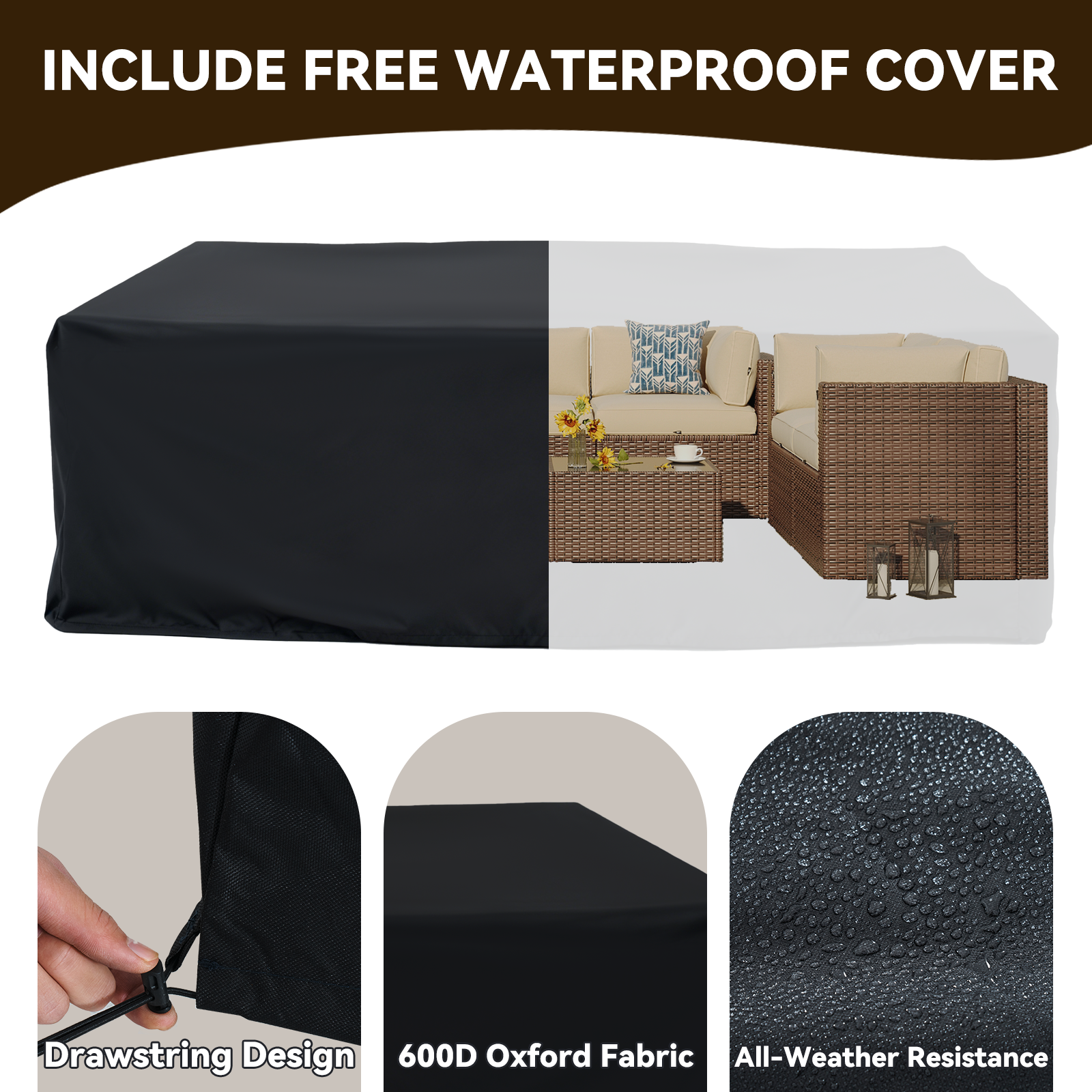 Aoxun Patio Furniture Sets Wicker Outdoor Conversation Set Sectional Sofa for Backyard, Poolside, Garden