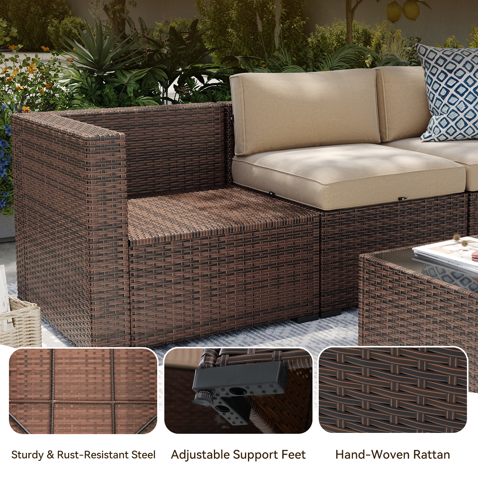 Aoxun Patio Furniture Sets Wicker Outdoor Conversation Set Sectional Sofa for Backyard, Poolside, Garden