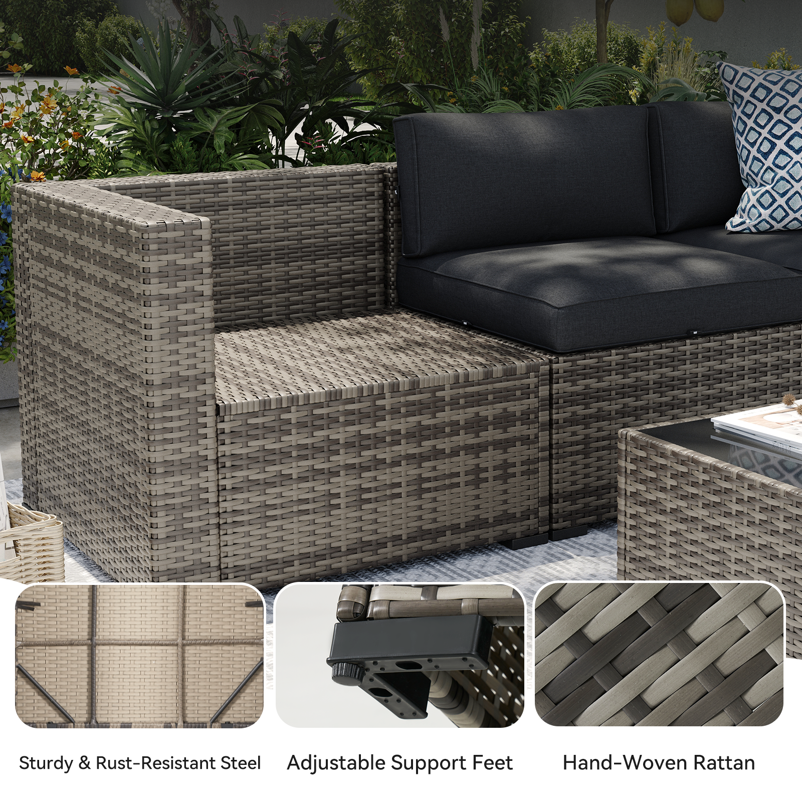 Aoxun Patio Furniture Sets Wicker Outdoor Conversation Set Sectional Sofa for Backyard, Poolside, Garden