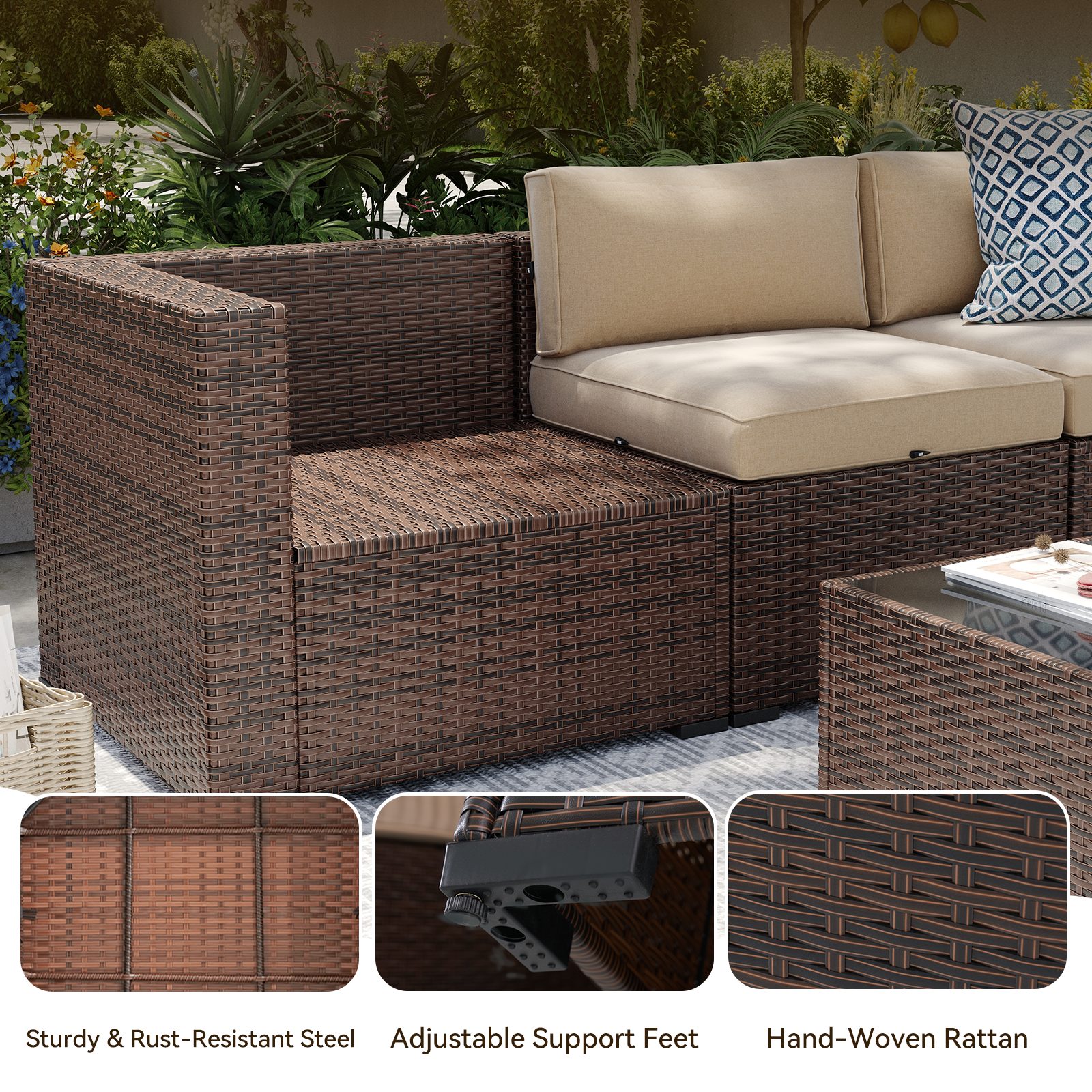 Aoxun Patio Furniture Sets Wicker Outdoor Conversation Set Sectional Sofa for Backyard, Poolside, Garden