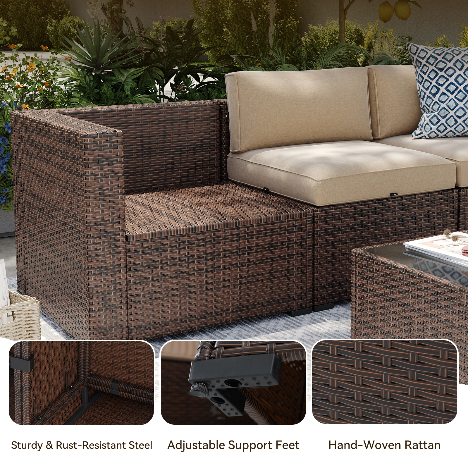 Aoxun Patio Furniture Sets Wicker Outdoor Conversation Set Sectional Sofa for Backyard, Poolside, Garden