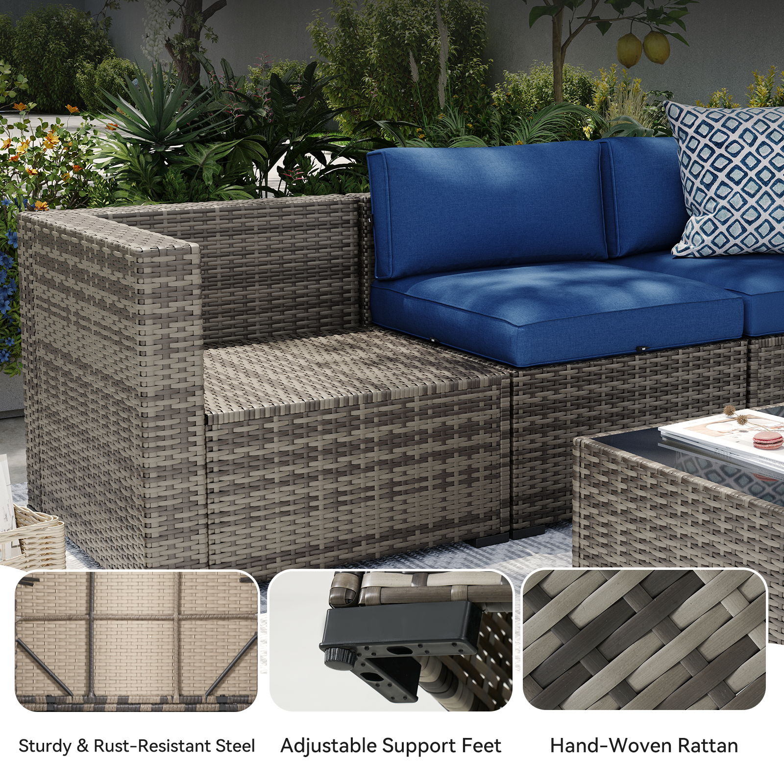 Aoxun Patio Furniture Sets Wicker Outdoor Conversation Set Sectional Sofa for Backyard, Poolside, Garden