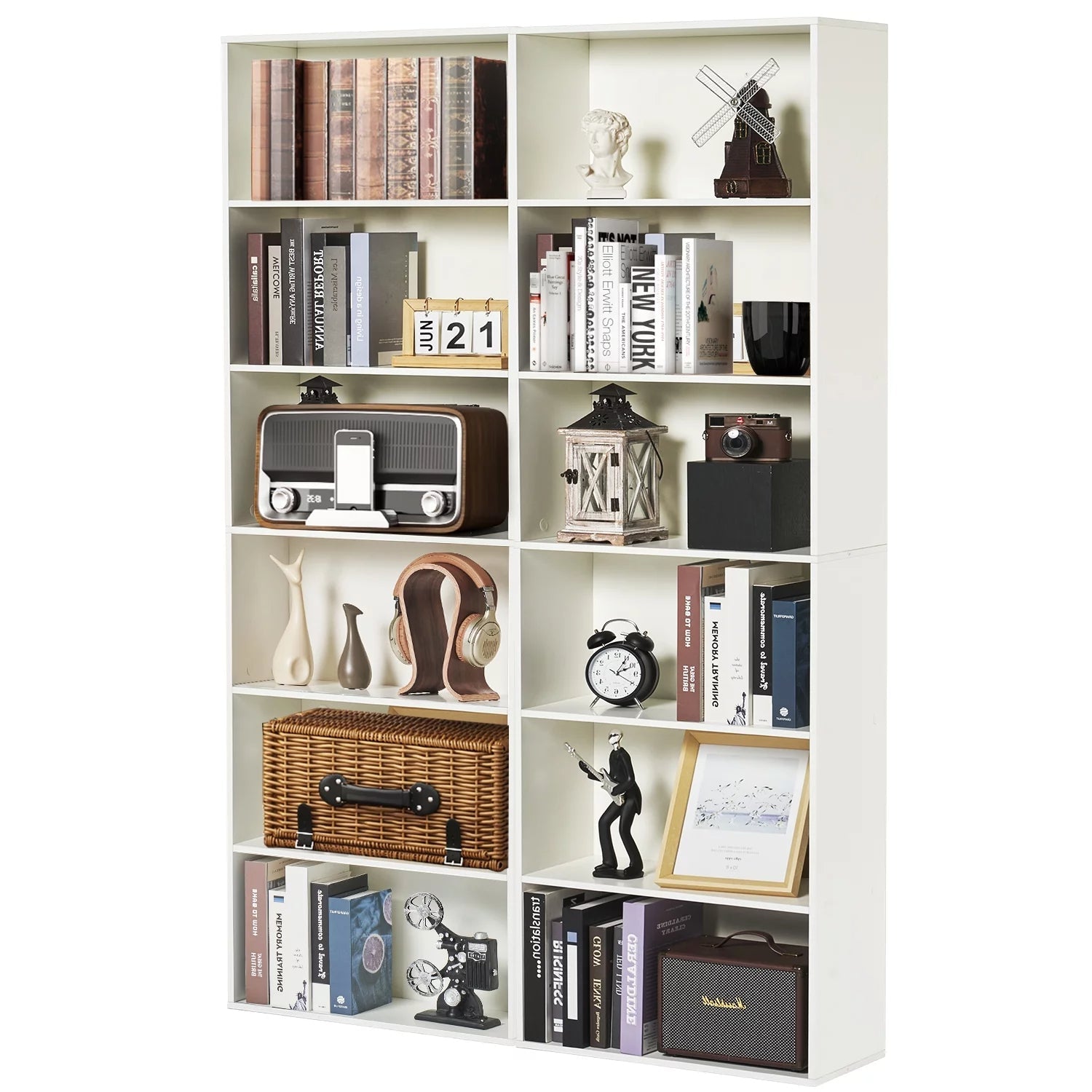 6-Tier Tall Narrow Bookcase for Home Office, White