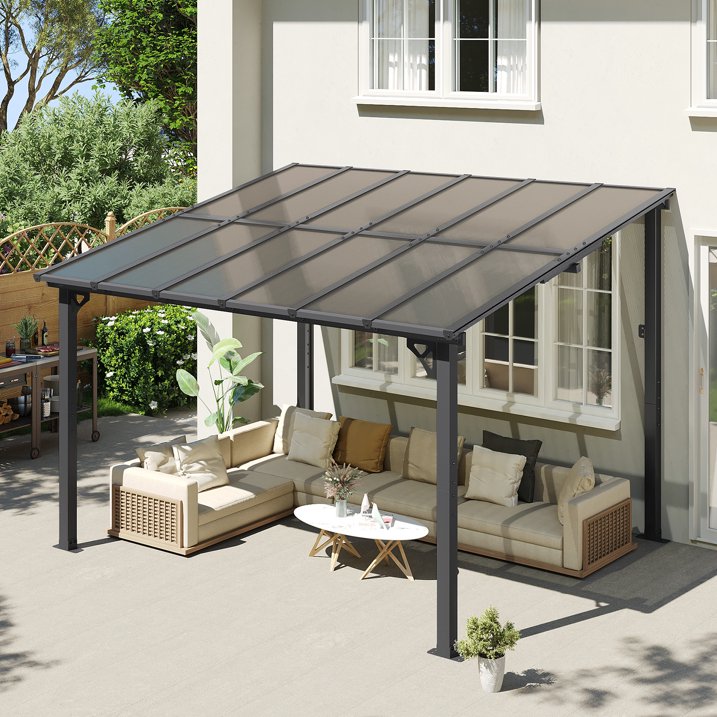 AOXUN 12' x 10' Hardtop Gazebo Outdoor Aluminum Pergola For Garden, Patio, Backyard-Gray