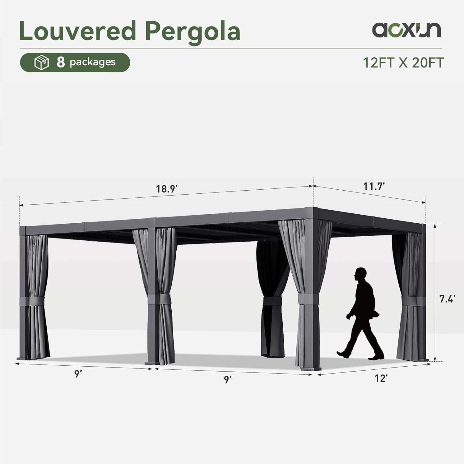 Dimensions of 12x20 Aluminum Frame Louvered Pergola