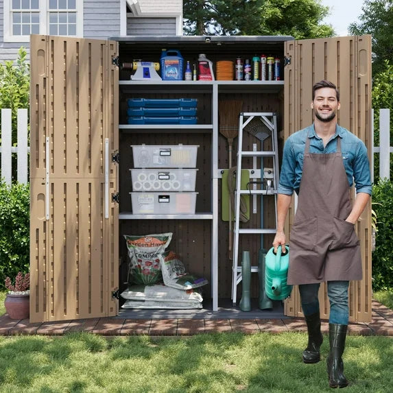 Aoxun Outdoor Storage Shed, 64 Cu.Ft Vertical Storage Sheds Outdoor with Floor, Outdoor Waterproof Storage Cabinet for Garage Storage, Pool Storage, Bike Shed, Garden Shed, Outdoor Storage(Brown)