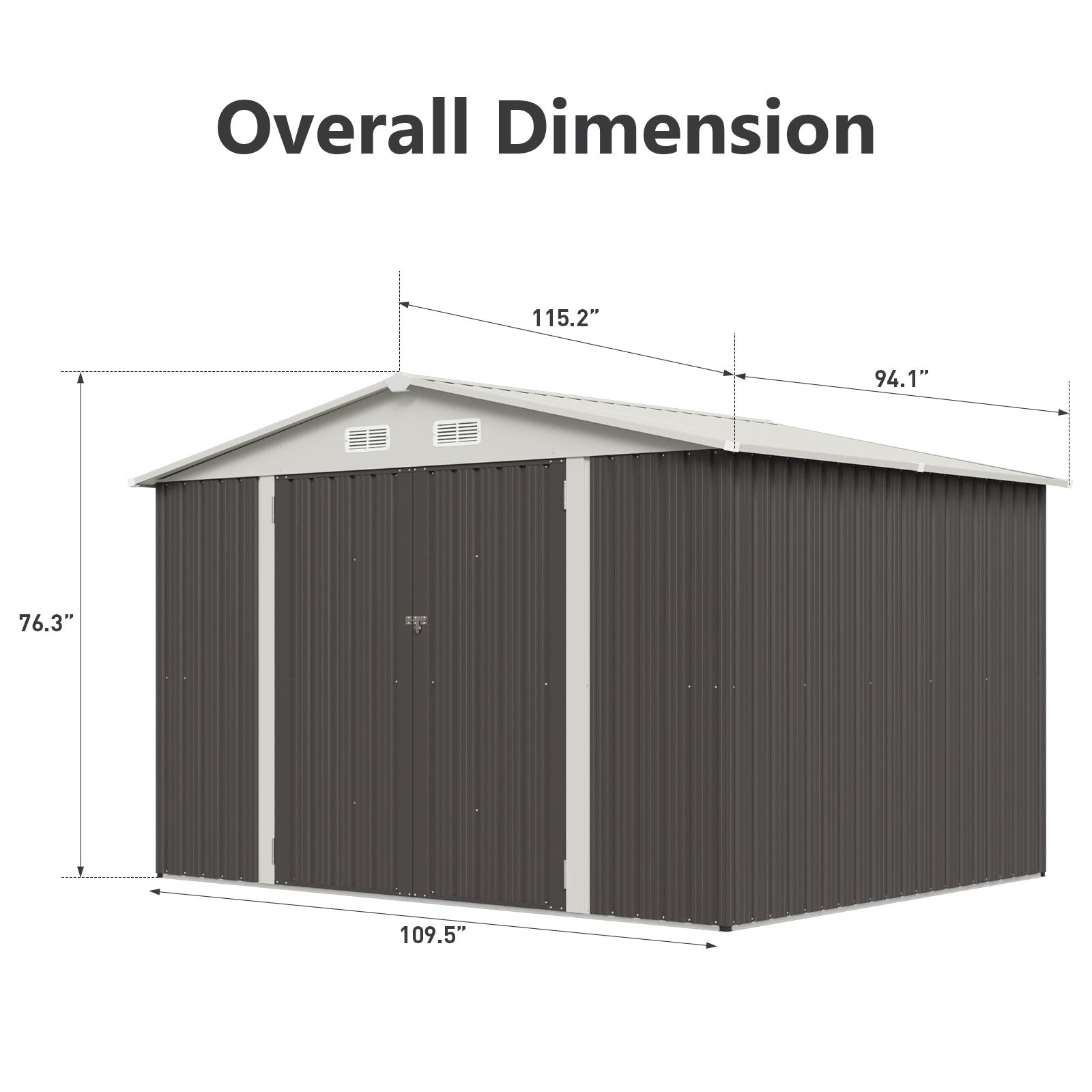 9.6' x 7.8' Outdoor Storage Shed, Metal Shed with Lockable Door & Air Vent for Backyard, Garden, Gray