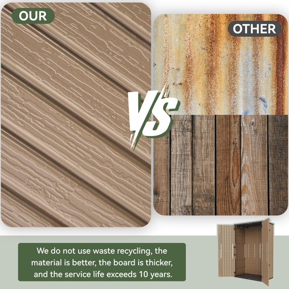 Aoxun Outdoor Resin Storage Shed with Metal Shelving Kit & Floor, 64 Cu.Ft Vertical Waterproof Storage Cabinet for Garage Storage, Pool Storage, Bike Shed, Garden Tools, Patio Furniture (Brown)