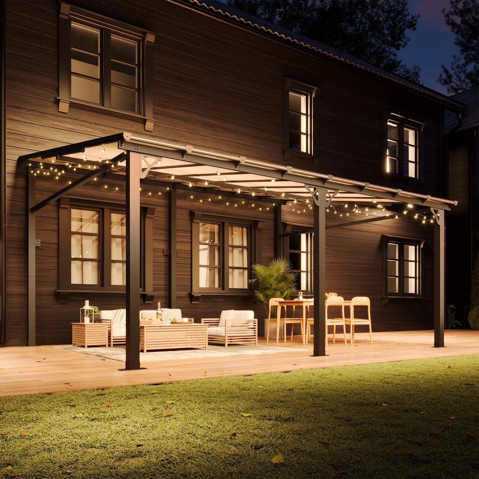 12' x 16' Gazebo for Patio, Large Wall-Mounted Heavy Duty Awnings, Gazebo Pergola with Sloped Roof, for Backyard