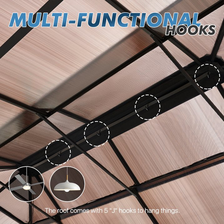 Sunmthink 12'x20' Hardtop Steel Gazebo - Durable Polycarbonate Double-Roof Design with Included Privacy Curtains & Bug Netting - Ideal for Gardens, Patios and Backyards (Brown)