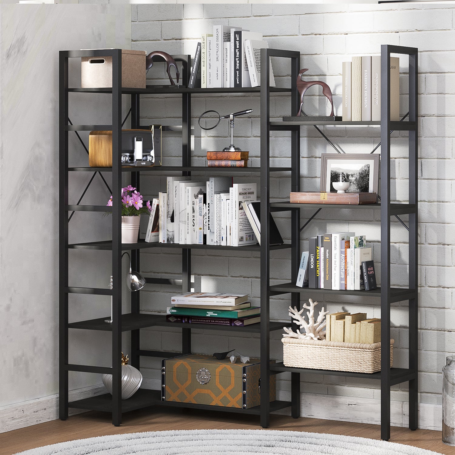 5 Tier Bookcase Triple Wide 59" Tall Bookshelf for Home Office