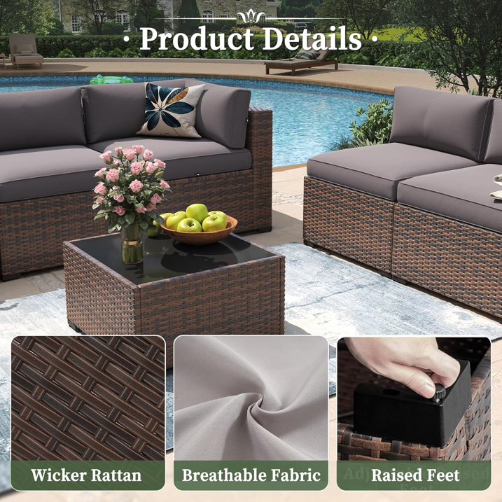 Aoxun 15 Piece Patio Furniture Set with 44” Fire Pit Table Wicker Rattan Outdoor Sectional Sofa Set with Coffee Table and 4” Thickened Cushions, Gray (Waterproof Cover Included)