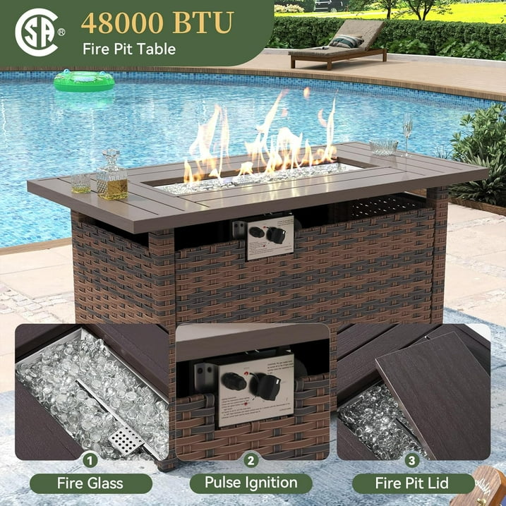 Aoxun 12 Piece Patio Furniture Set with 44” Fire Pit Table Wicker Rattan Outdoor Sectional Sofa Set with Coffee Table and 4” Thickened Cushions, Gray (Waterproof Cover Included)