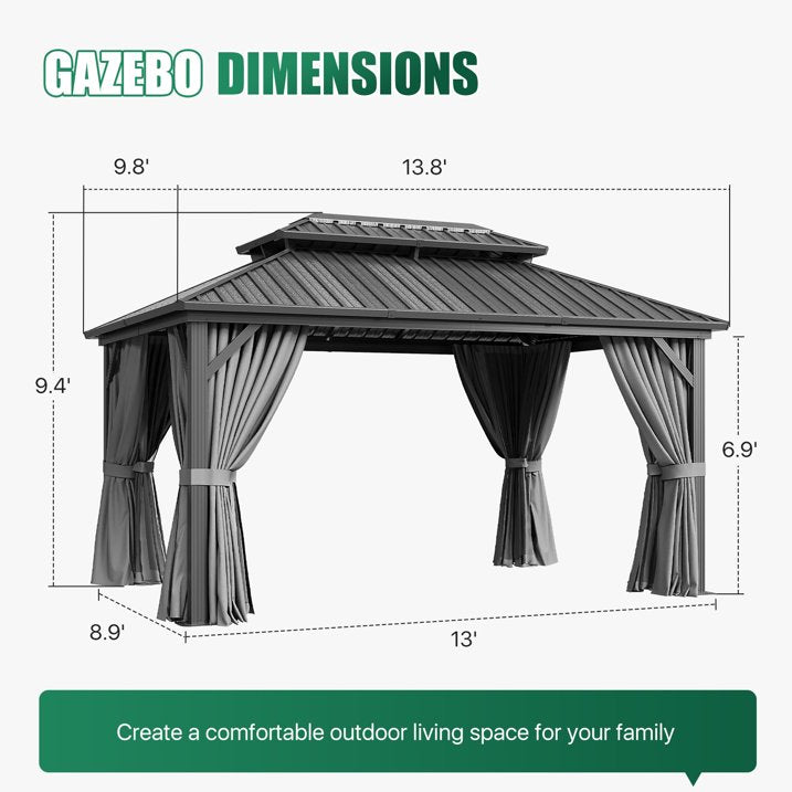 Clouddwell 10' x 14' Gazebo for Patio, Gazebo Pergola with Sloped Roof, Large Wall-Mounted Heavy Duty Awnings, for Deck, Patio and Backyard