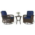 Clouddwell 3 Piece Patio Furniture Set Wicker Rattan Patio Conversation Set Outdoor Sectional Sofa Set with Coffee Table and Blue Cushions