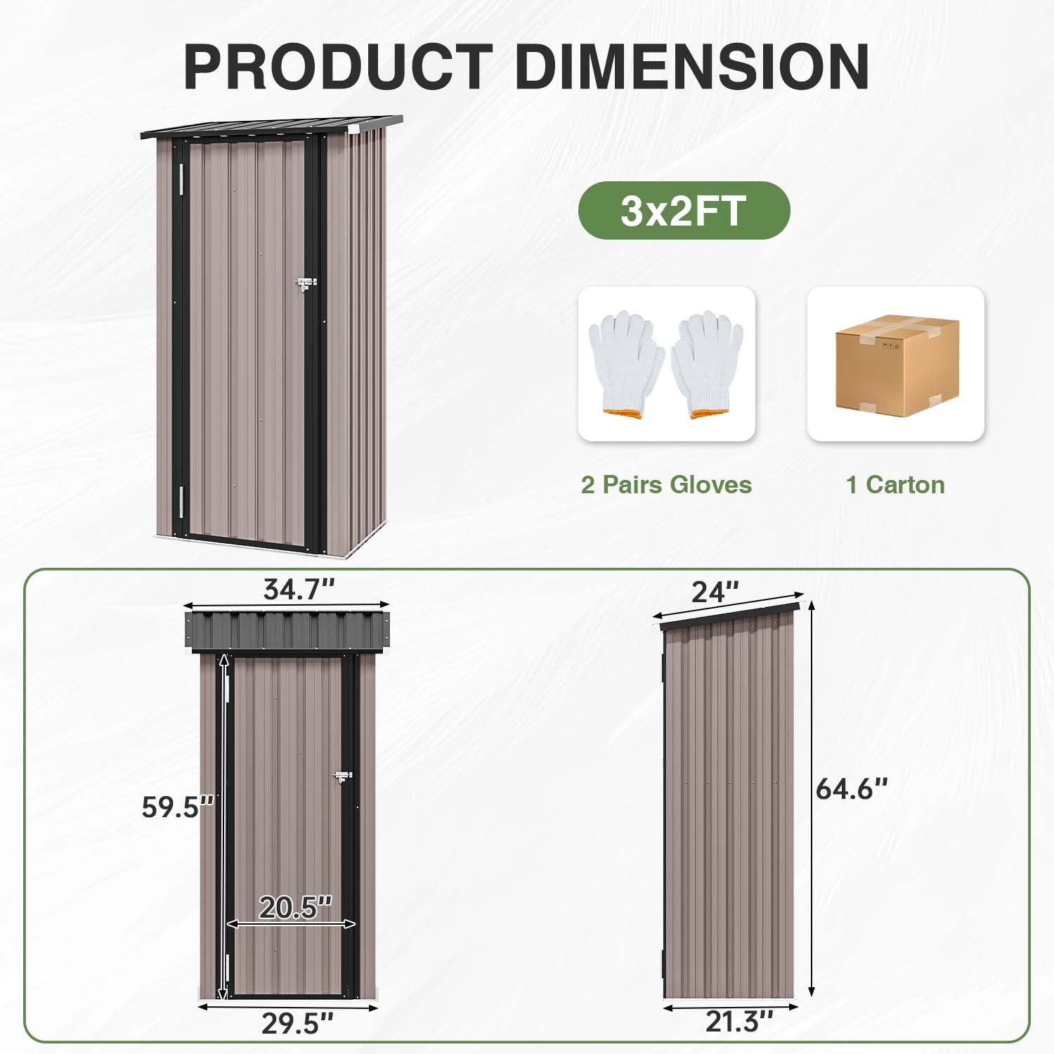 3'x3' Small Metal Storage Shed, Storage with Lockable Doors, Garden Shed Tool Shed, Brown