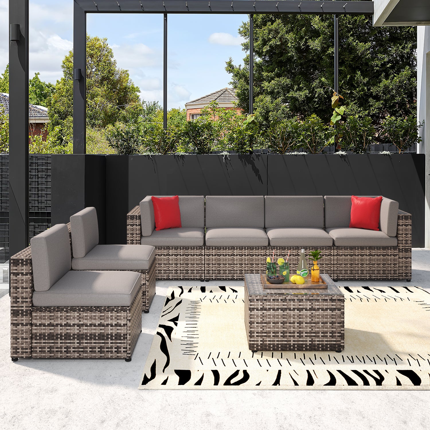 7-Piece Outdoor Patio Furniture Set, Conversation Set, Sectional Sofa with Cushions, Gray