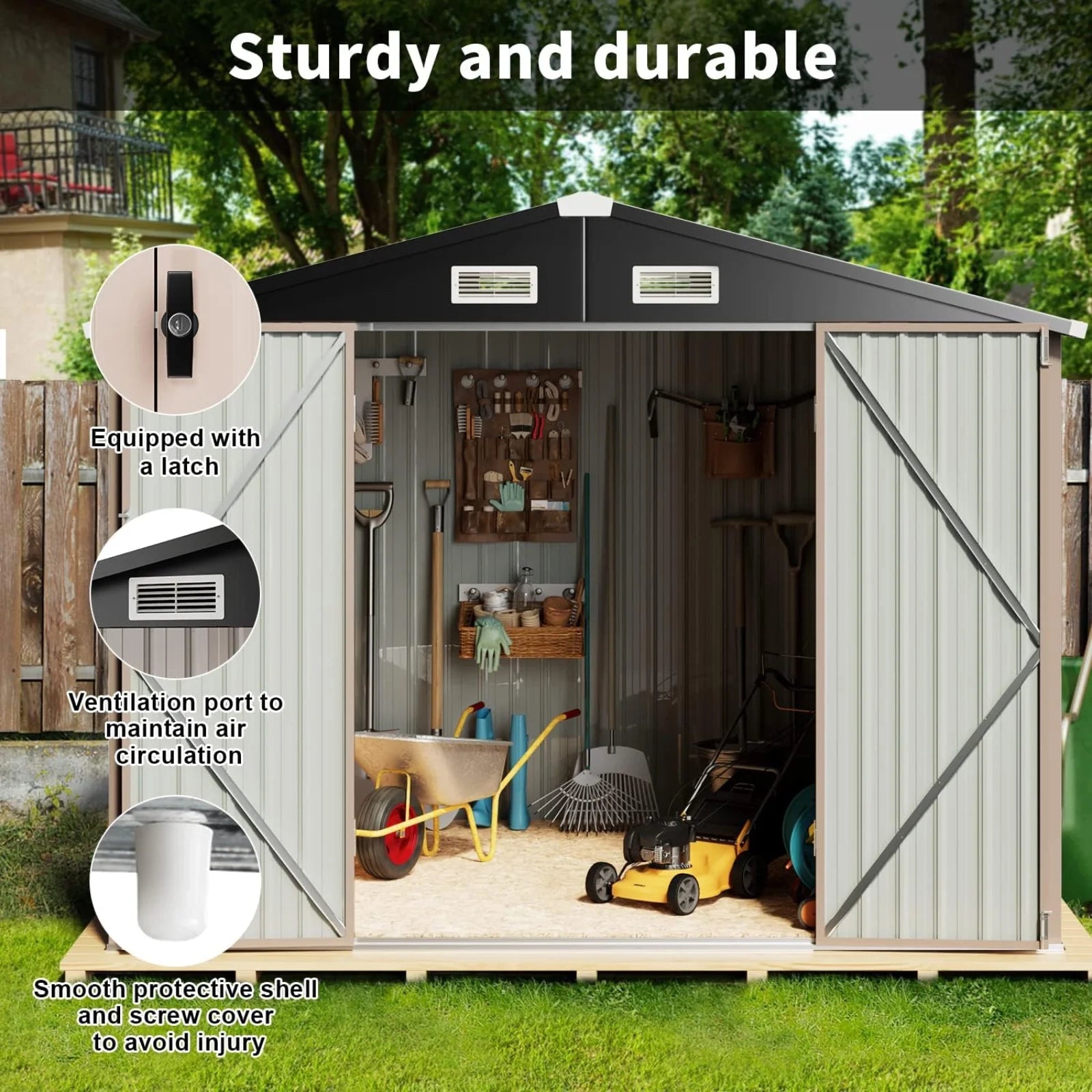 8.5' x 5.6' Outdoor Storage Shed, Metal Garden Shed with Door & Lock, Tool Storage Shed for Patio, Backyard