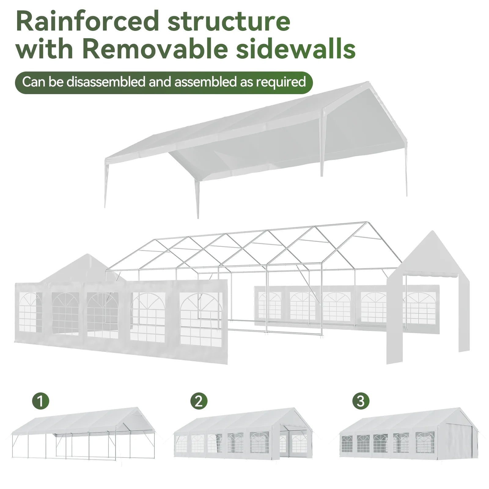 Aoxun Wedding & Event Tent, 32x16 FT White Canopy with Removable Sidewalls, Waterproof Party Tent for Outdoor Gatherings, BBQ, Birthday, Camping