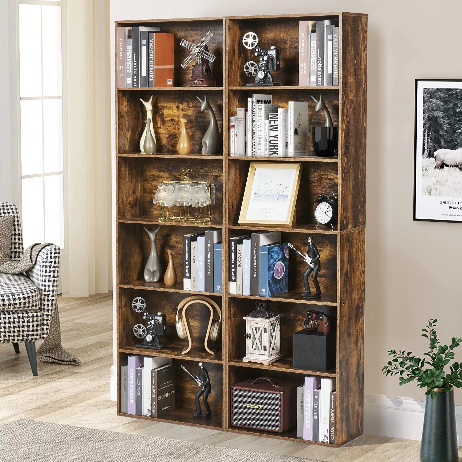 6-Tier Tall Narrow Bookcase for Home Office, Brown