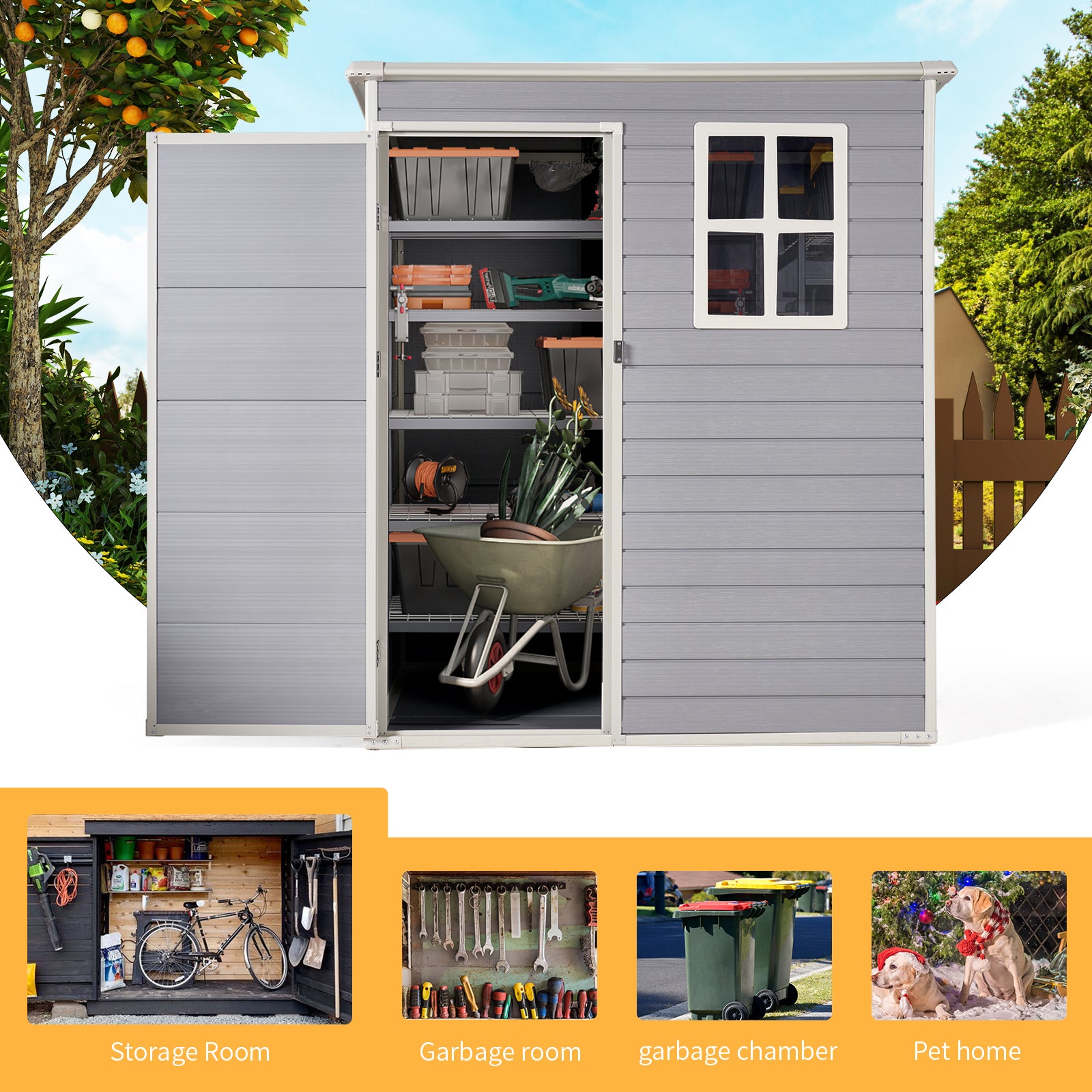 5' X 3' Resin Outdoor Shed with Base Frame, Plastic Shed with Window and Lockable Door, for Garden, Ptaio, Backyard, Gray