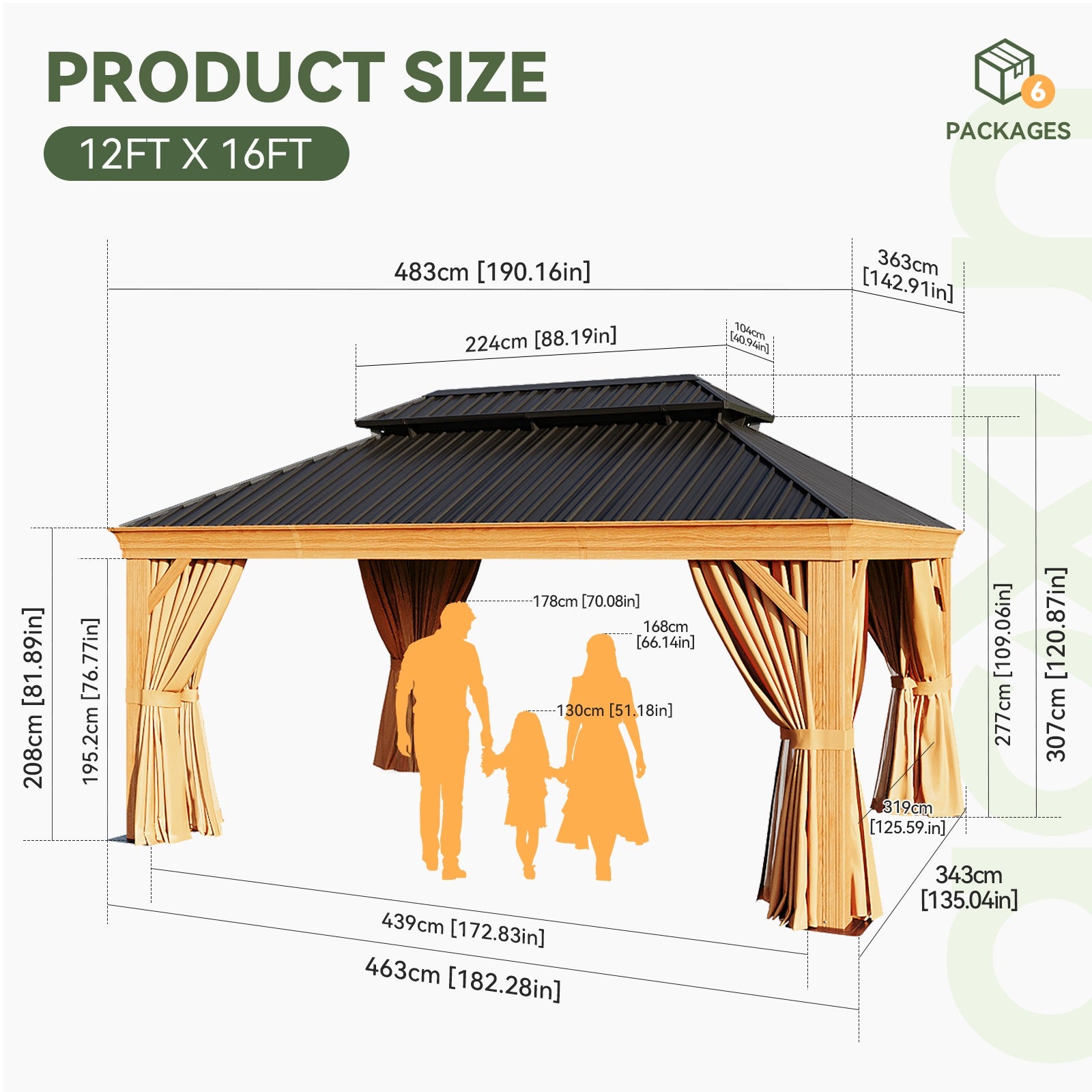 Wood Grain Hardtop Gazebo with Rain Gutter