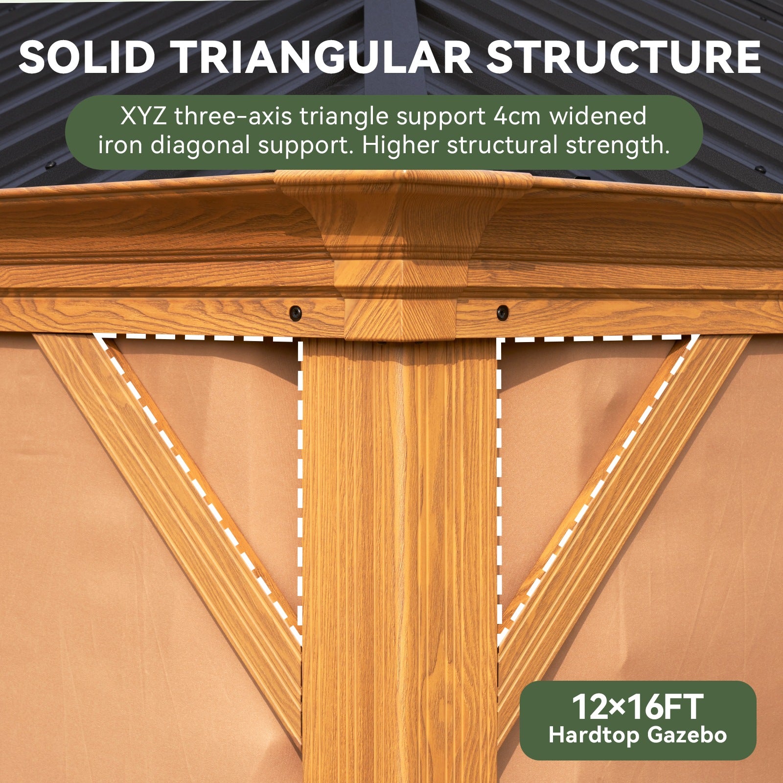 Wood Grain Hardtop Gazebo with Rain Gutter