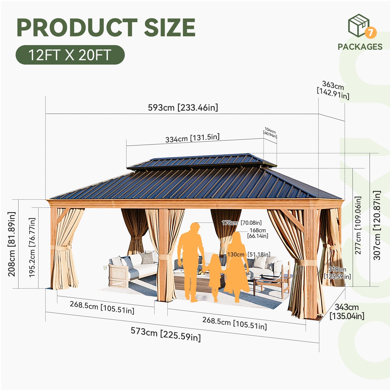 Wood Grain Hardtop Gazebo with Rain Gutter