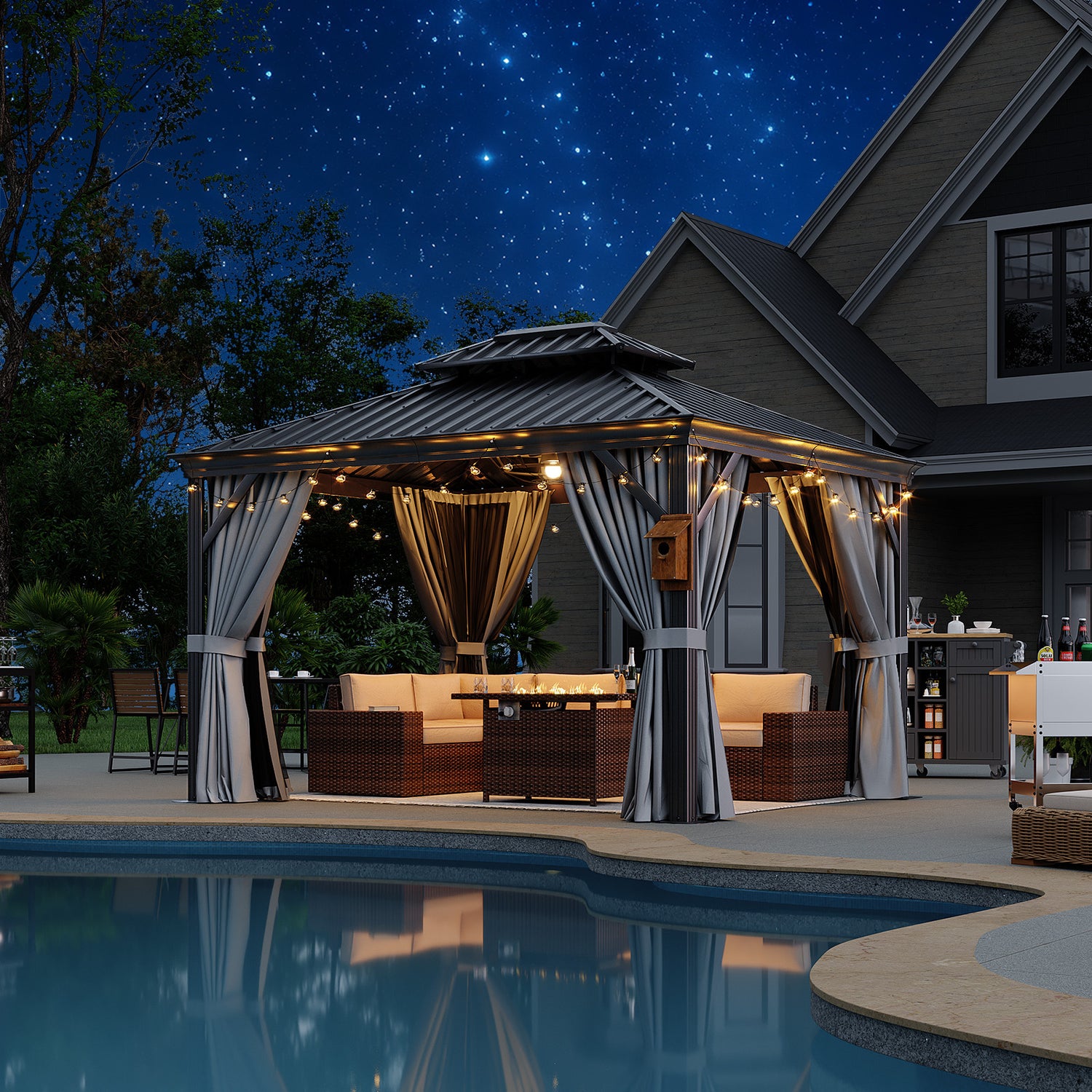 Aoxun Permanent Hardtop Aluminum Gazebo with Rain Gutter