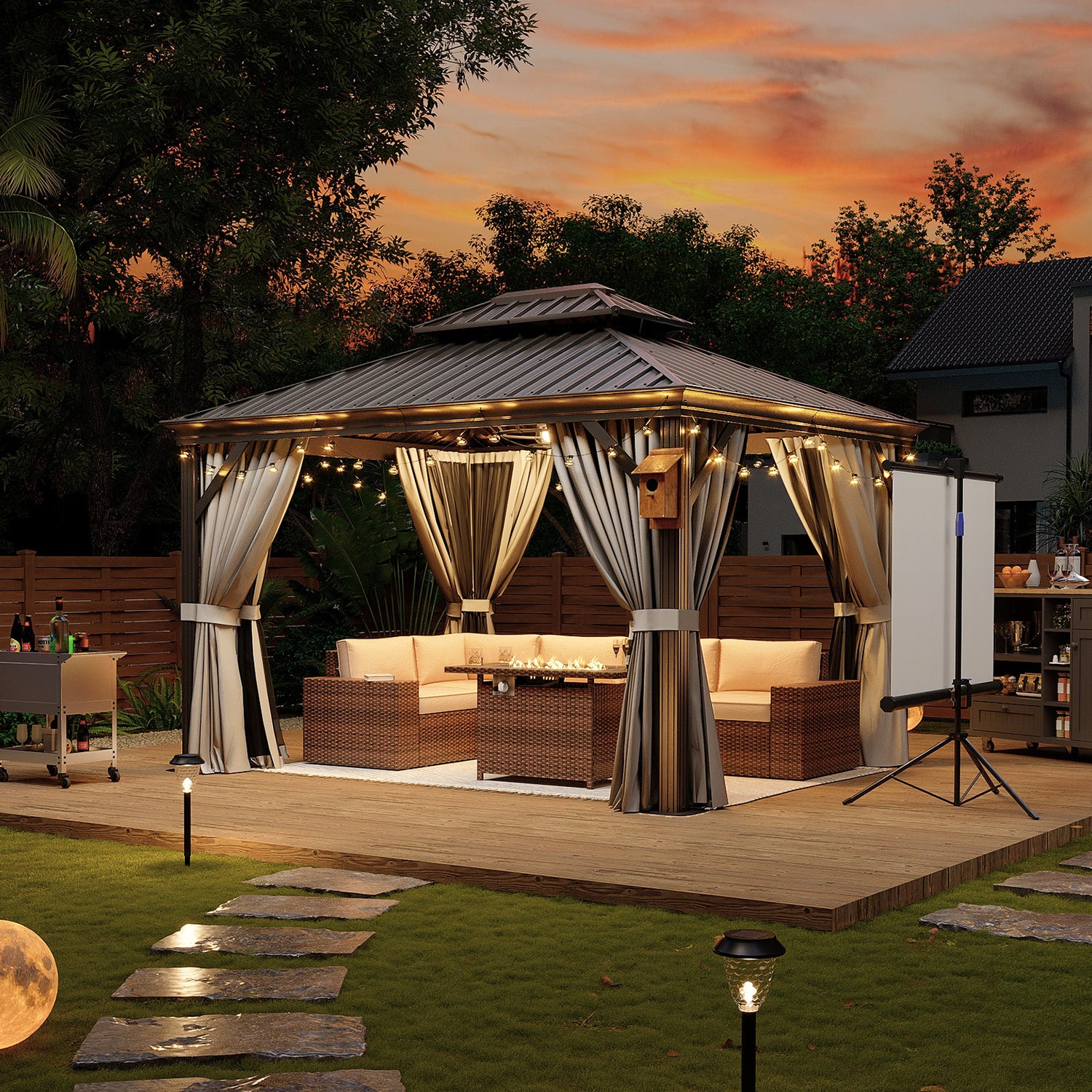 Aoxun Permanent Hardtop Aluminum Gazebo with Rain Gutter