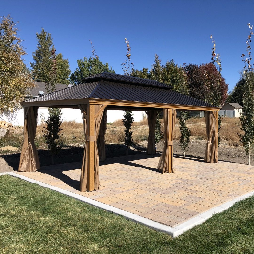 Wood Grain Hardtop Gazebo with Rain Gutter