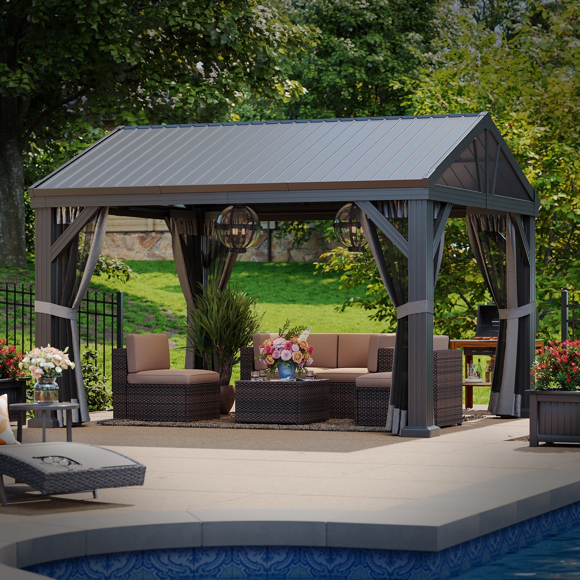 Cedar Wood Pavilion Gazebo with Gable Roof
