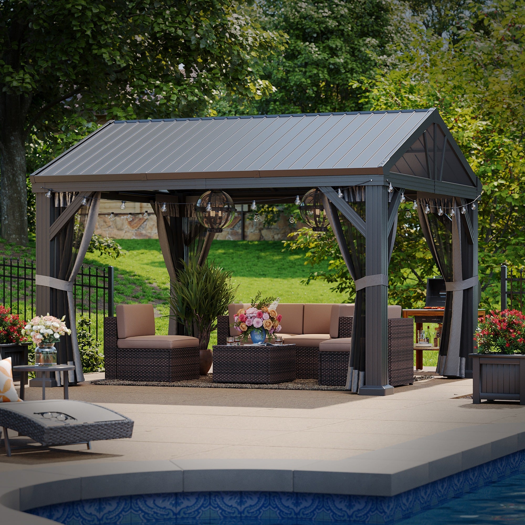 Cedar Wood Pavilion Gazebo with Gable Roof