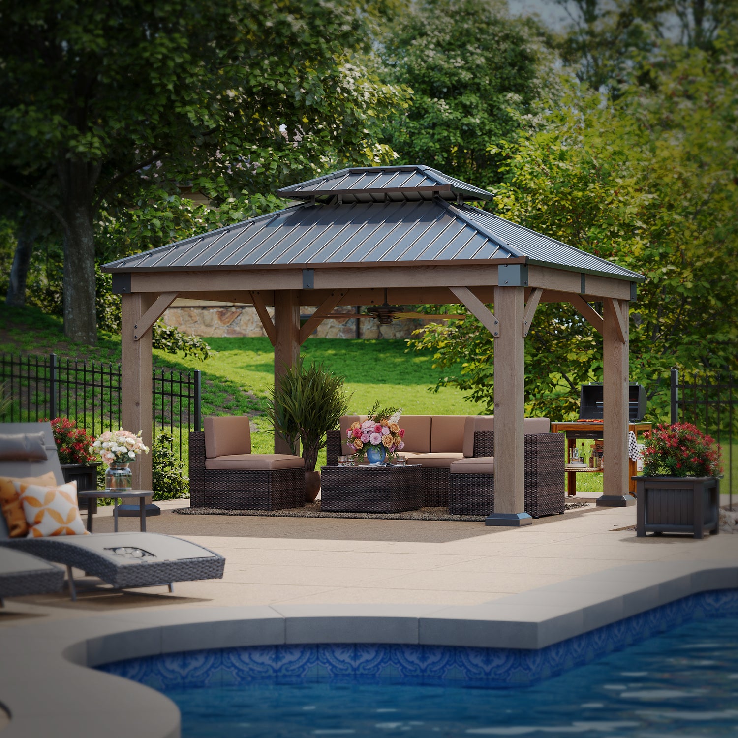 Aoxun Cedar Wood Gazebo