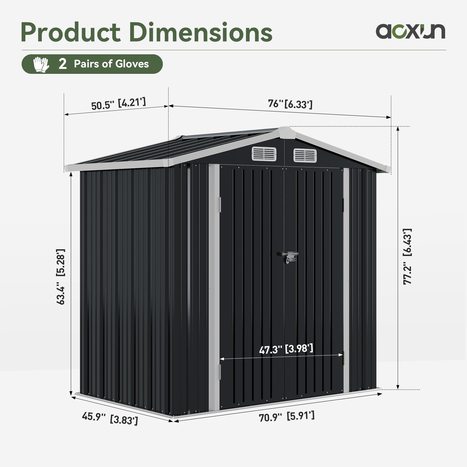 Aoxun 6.2x4 FT Shed Outdoor Storage Shed, Black Metal Shed with Lockable Doors & Slooping Roof Garden Tool Shed for Backyard, Patio, Poolside