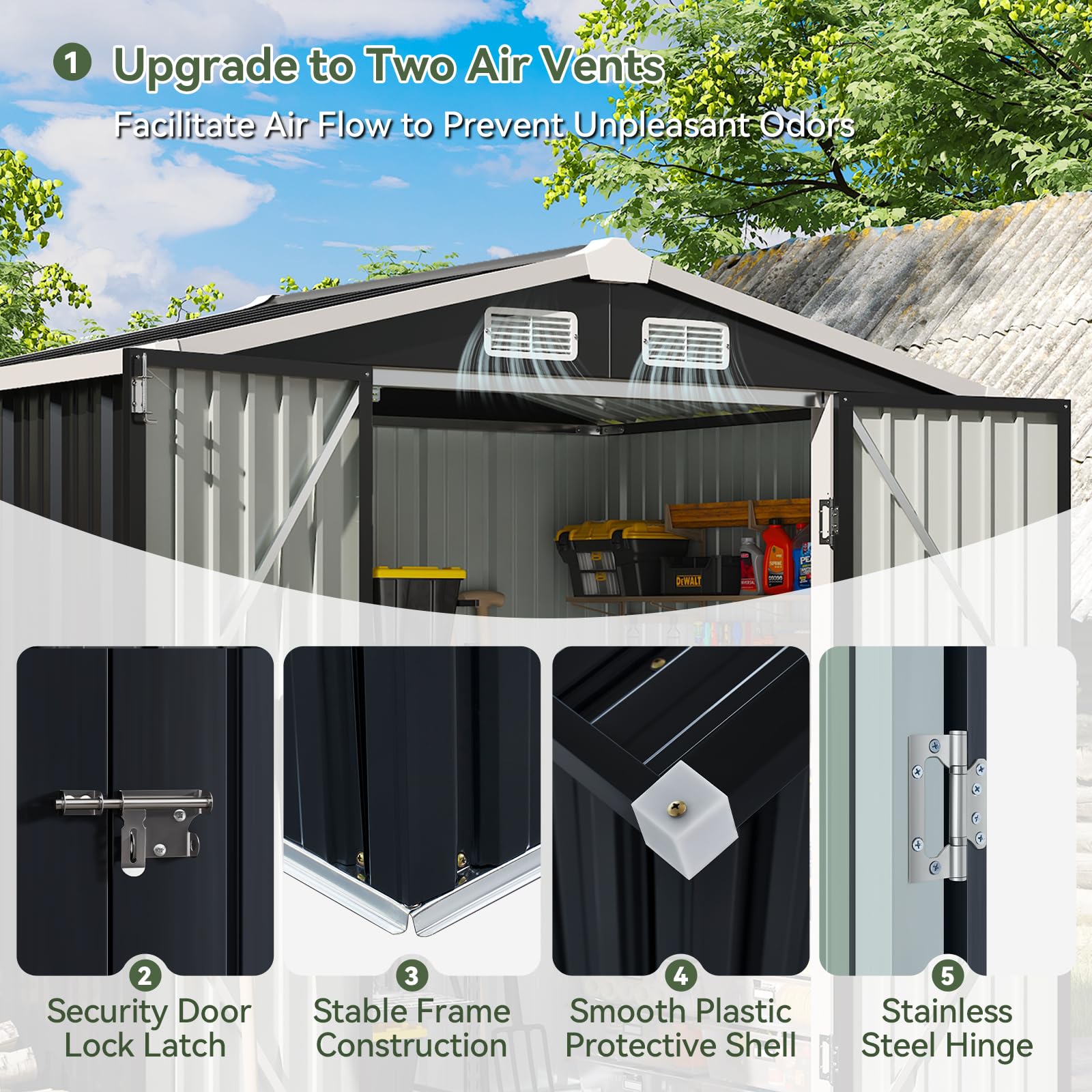 Aoxun 6.2x4 FT Shed Outdoor Storage Shed, Black Metal Shed with Lockable Doors & Slooping Roof Garden Tool Shed for Backyard, Patio, Poolside