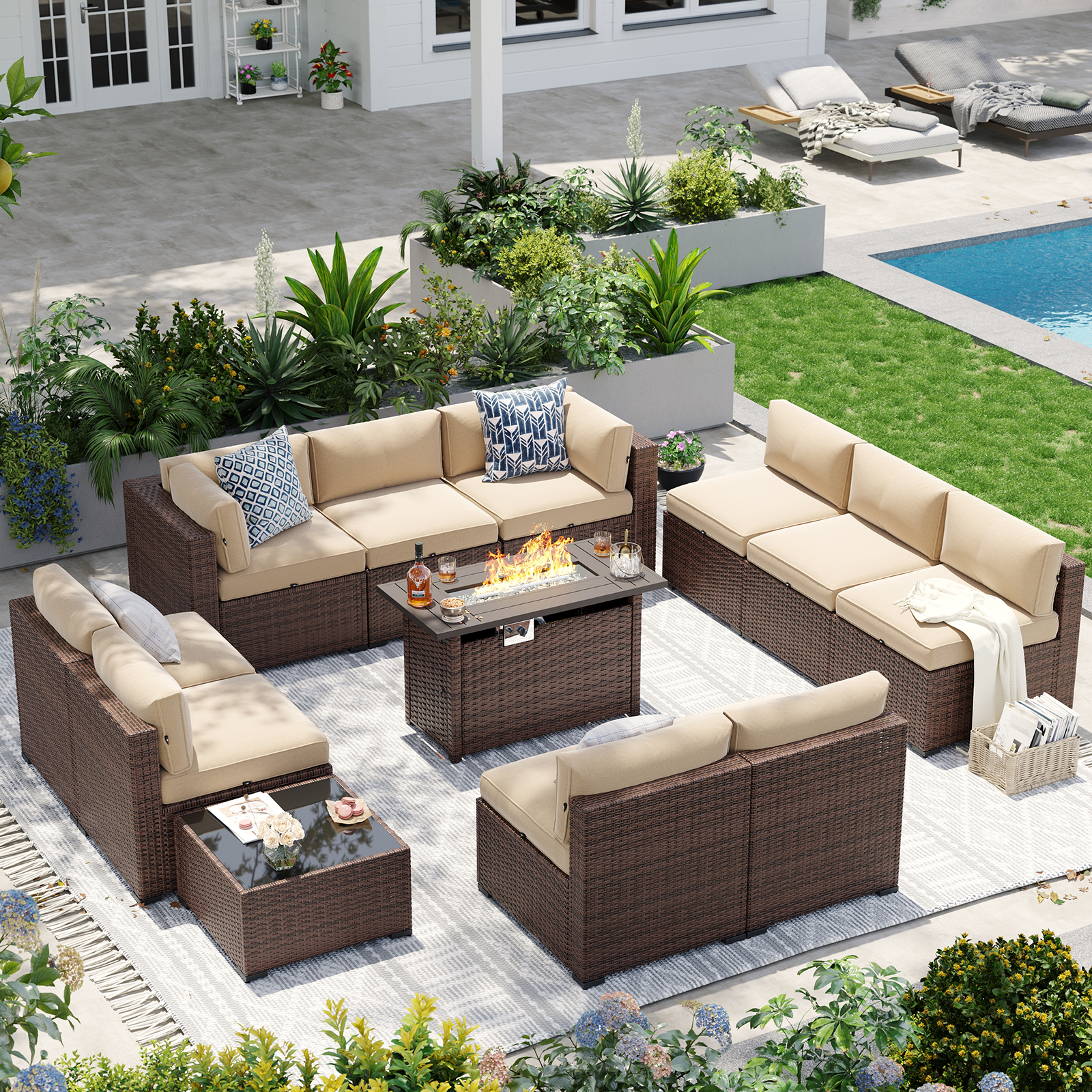 Aoxun Patio Furniture Sets Wicker Outdoor Conversation Set Sectional Sofa for Backyard, Poolside, Garden