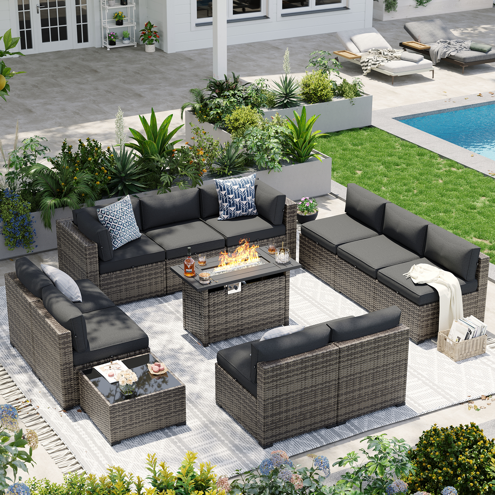 Aoxun Patio Furniture Sets Wicker Outdoor Conversation Set Sectional Sofa for Backyard, Poolside, Garden